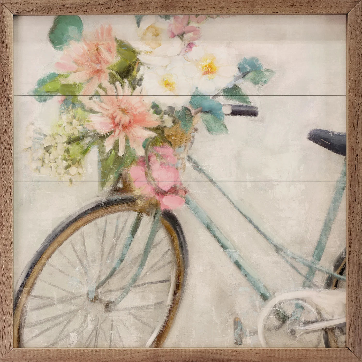 Nina Blue Wood Framed Floral Bicycle Print - Wall Art Decor for Living Room, Bedroom & Office - Vintage Cycling Themed Home Decor