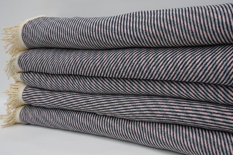 Premium 100% Cotton Round Beach Towel - Soft, Absorbent & Quick-Dry in Navy Blue, Pink & Gray - Perfect for Pool, Beach, Yoga & Picnic Use