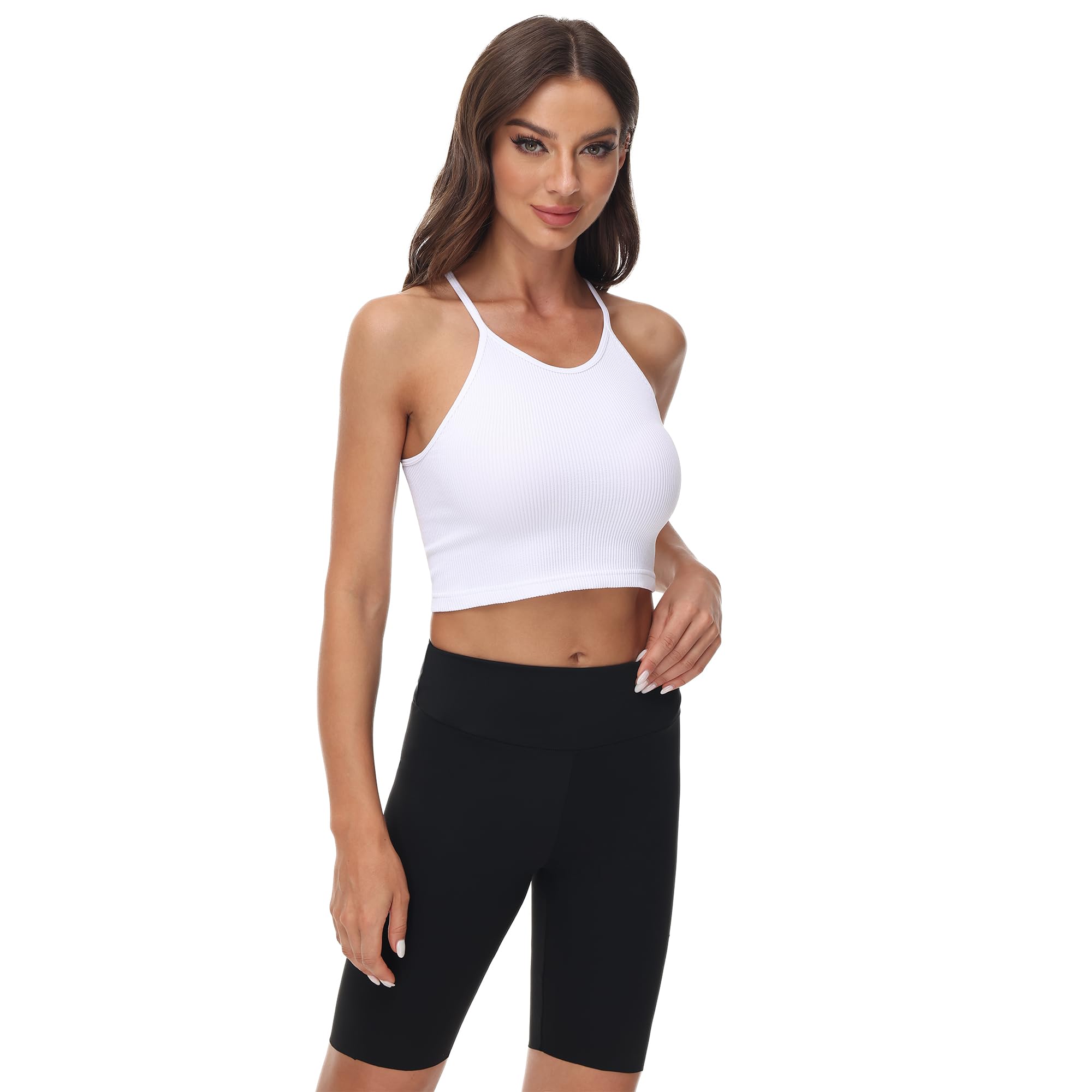 Attifall Women's Ribbed Crop Tank Top Pack - Seamless Racerback Spaghetti Strap Cami for Workout, Yoga & Summer Outfits