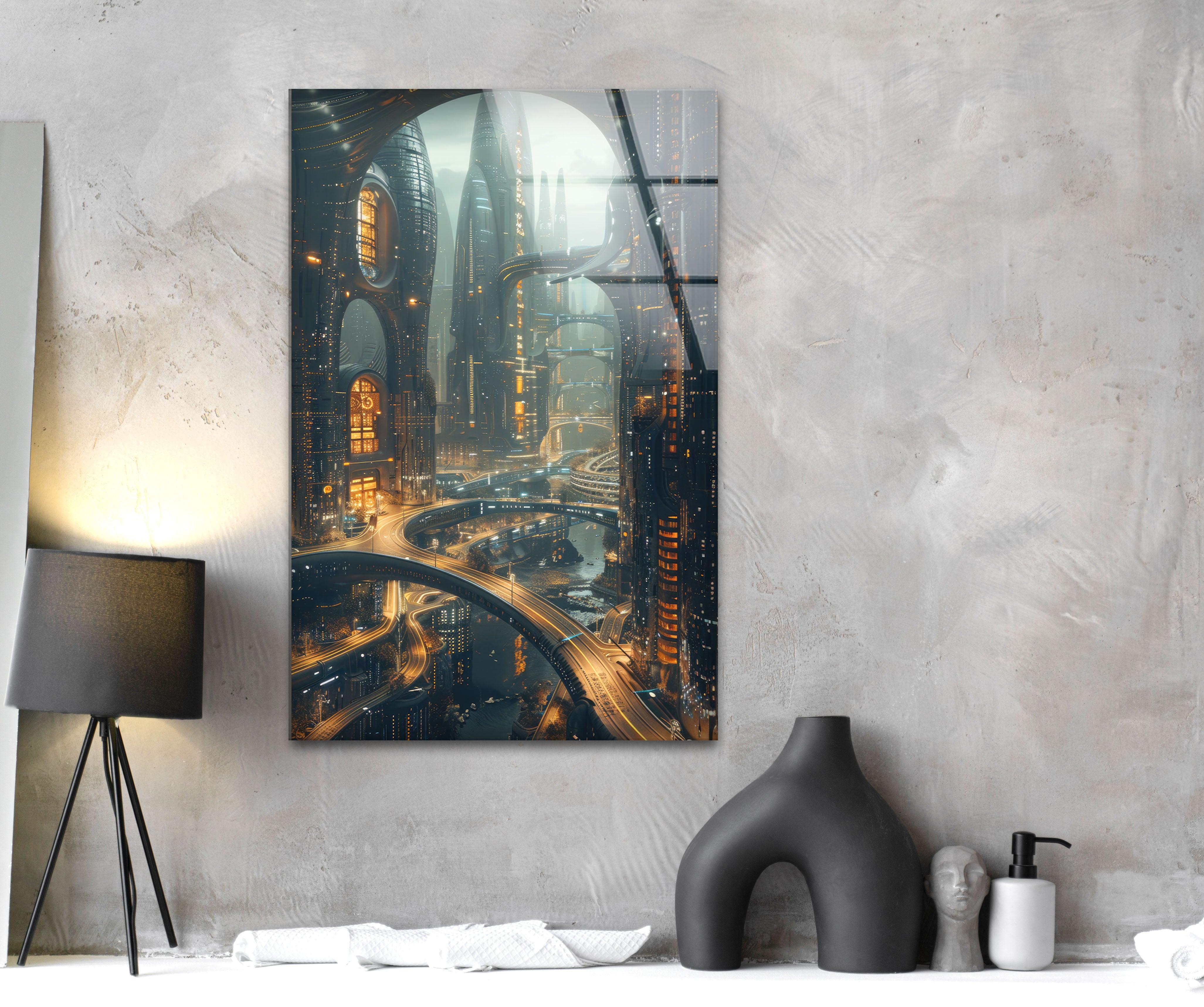 Modern Cityscape Glass Wall Art - Elegant Home & Office Decor for Urban Living Spaces