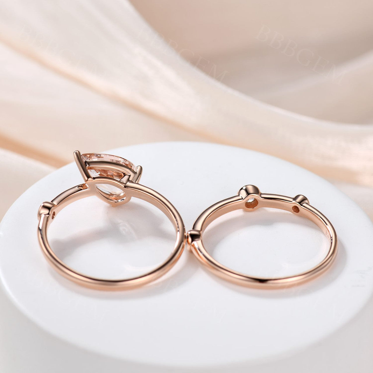 6x9mm Pear Shaped Morganite Engagement Ring Set with Coffee Diamond Accents - Perfect for Wedding Proposals, Anniversary Gifts & Special Occasions