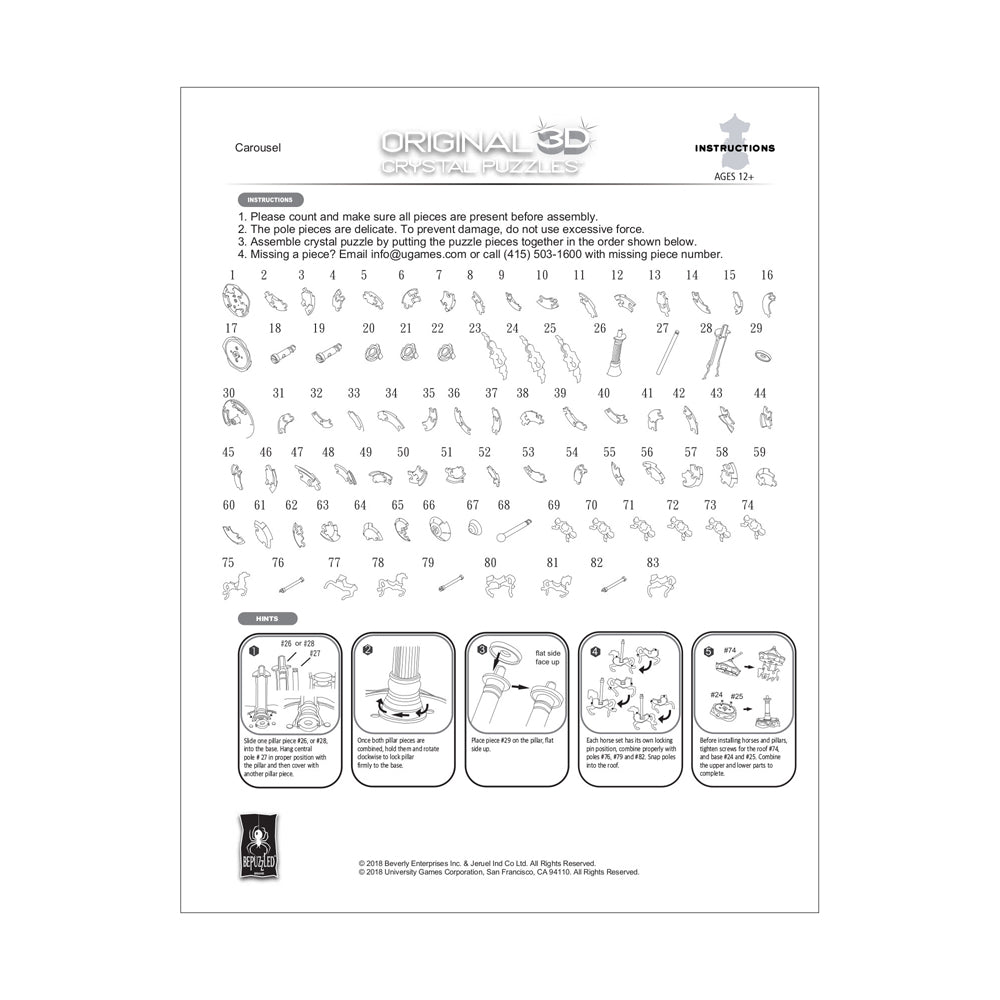 BePuzzled Carousel 3D Crystal Puzzle - 83 Piece Brain Teaser for Adults & Teens - Fun Challenge & Decorative Gift for Home, Office, or Party Entertainment