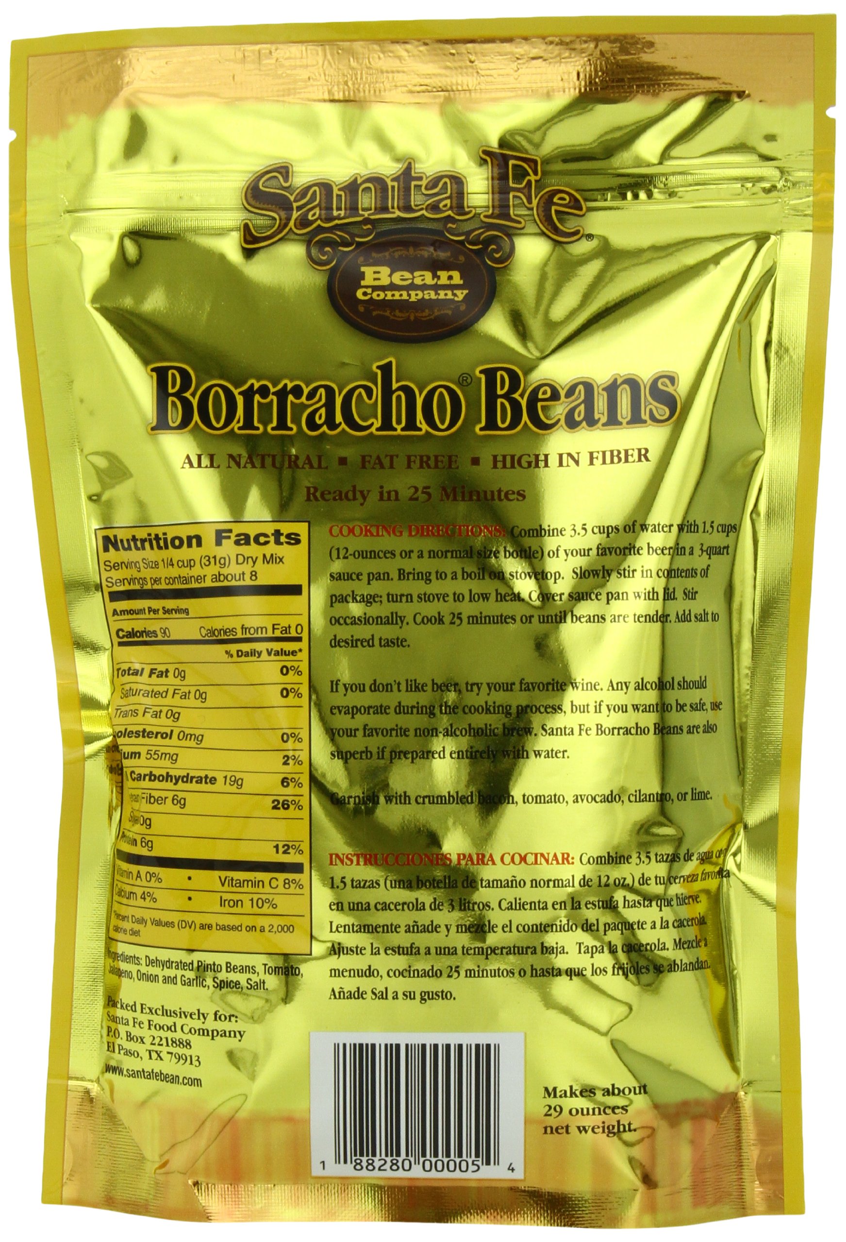 Santa Fe Bean Company Borracho Beans 9-Ounce Pouch (Pack of 8) | Instant Mexican-Style Beans | All Natural, High Fiber, Protein Rich, Fat Free, Low Sodium | Perfect for Tacos, Burritos & Quick Meals