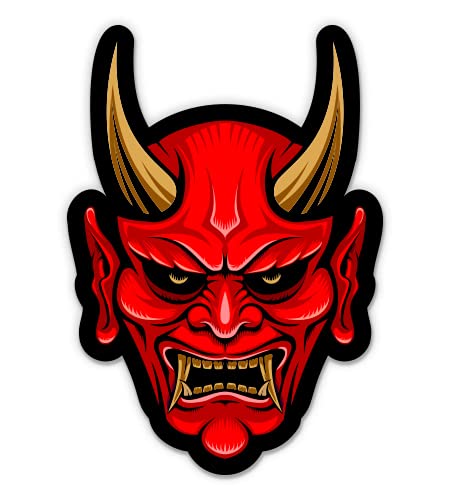 Japanese Demon Mask Vinyl Sticker - 3 Inch Waterproof Decal for Car, Laptop, Water Bottle, Phone - Perfect for Halloween Decor, Anime Fans & Unique Gifts