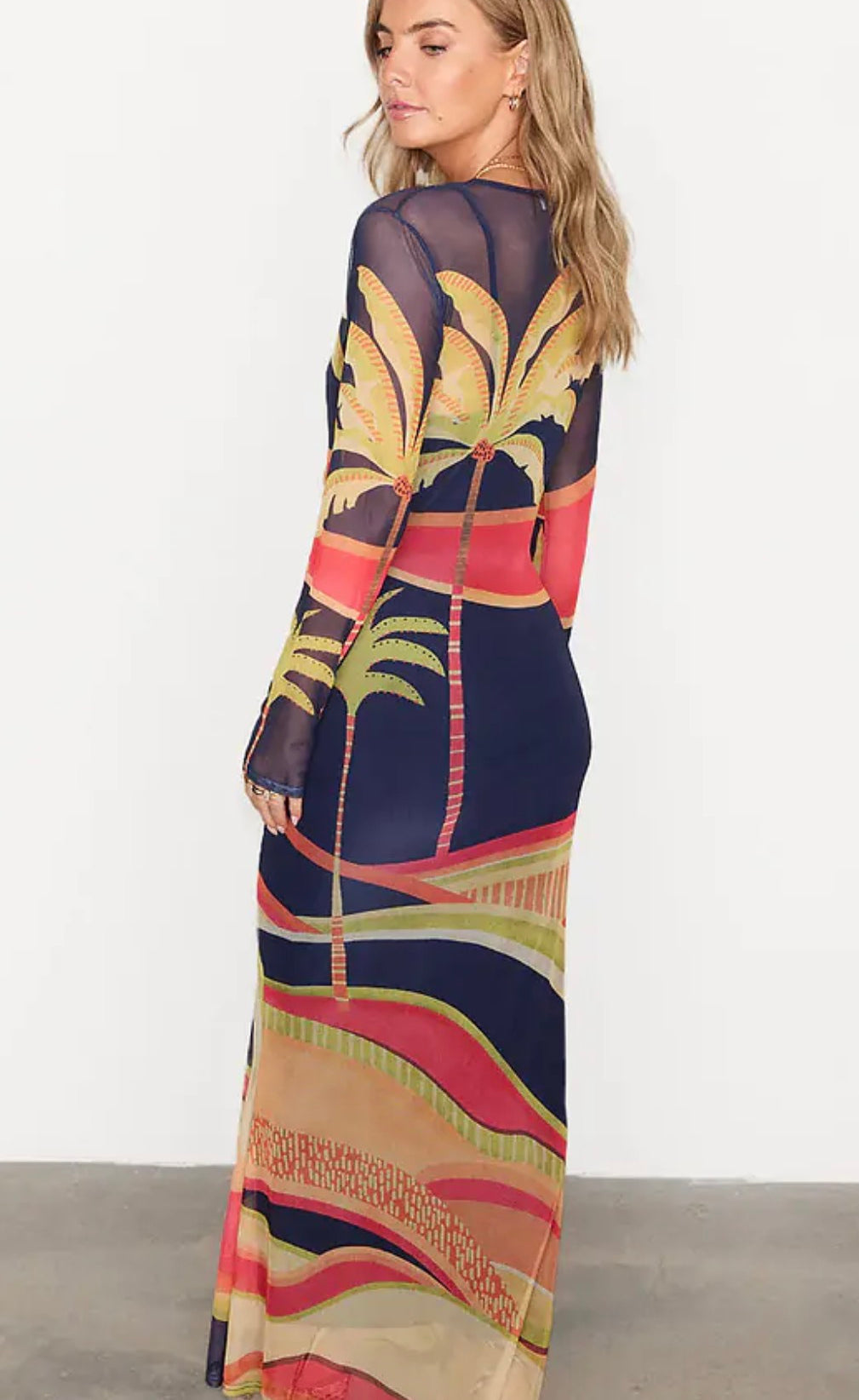 Blue Palm Mesh Dress for Women - Navy & Multi Color Summer Beach Cover Up, Boho Chic Maxi Dress for Vacation, Pool Party, and Casual Outings
