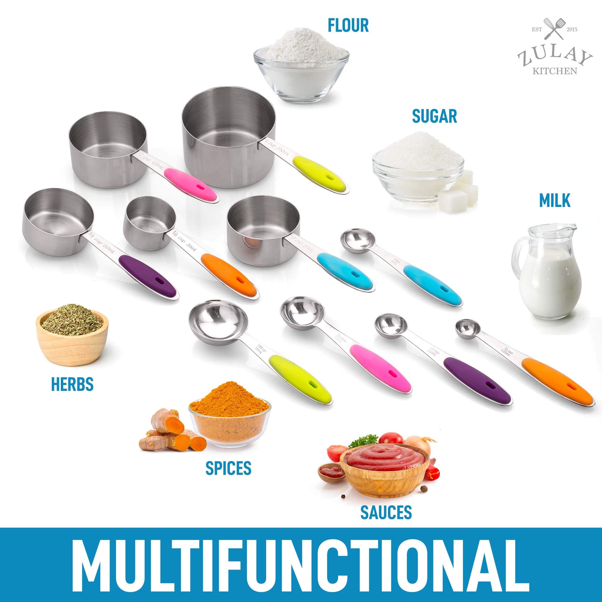 Premium Stainless Steel Measuring Cups and Spoons Set of 10 - Stackable Dry & Liquid Measuring Cups with Ergonomic Silicone Handles - Perfect for Baking, Cooking, and Meal Prep - Essential Kitchen Tools for Home Chefs and Bakers