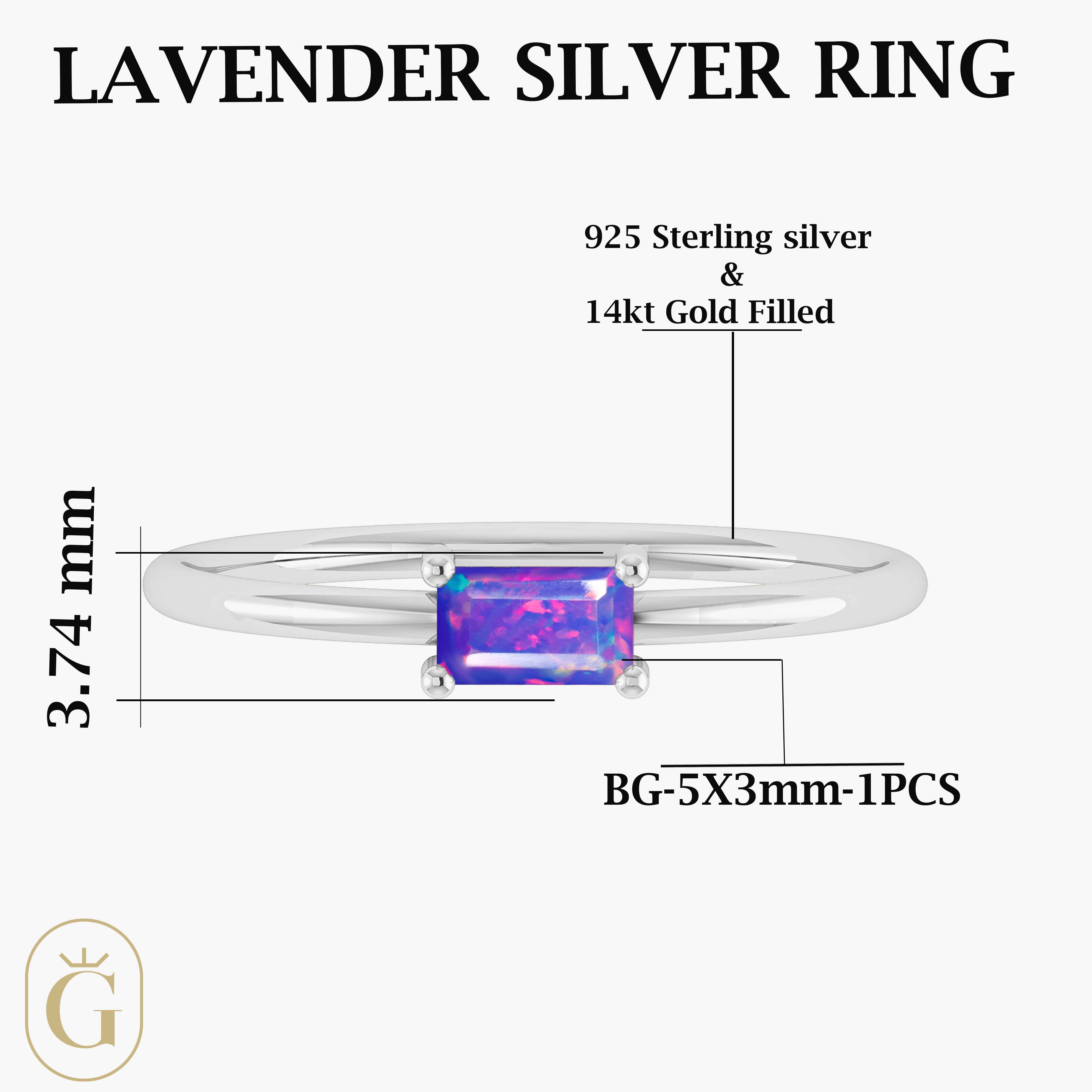 Natural Lavender Opal Single Baguette Stone Solitaire Ring – Dainty & Elegant Jewelry for Women, Perfect for Weddings, Anniversaries, and Everyday Wear