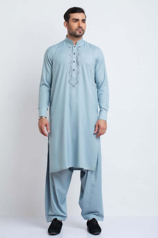 Elegant Blue Embroidered Shalwar Kameez - Pakistani Traditional Dress for Women - Perfect for Weddings, Parties & Special Occasions