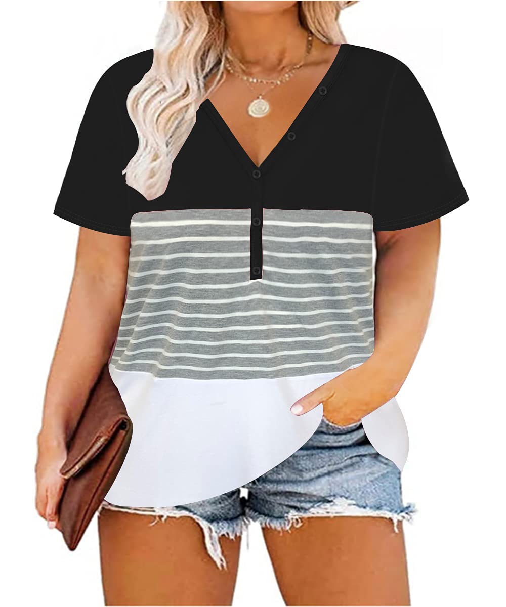 RITERA Women's Plus Size Short Sleeve T-Shirts - Basic Crewneck Button Down Casual Tops (XL-5XL) for Everyday Wear, Office & Summer Outfits