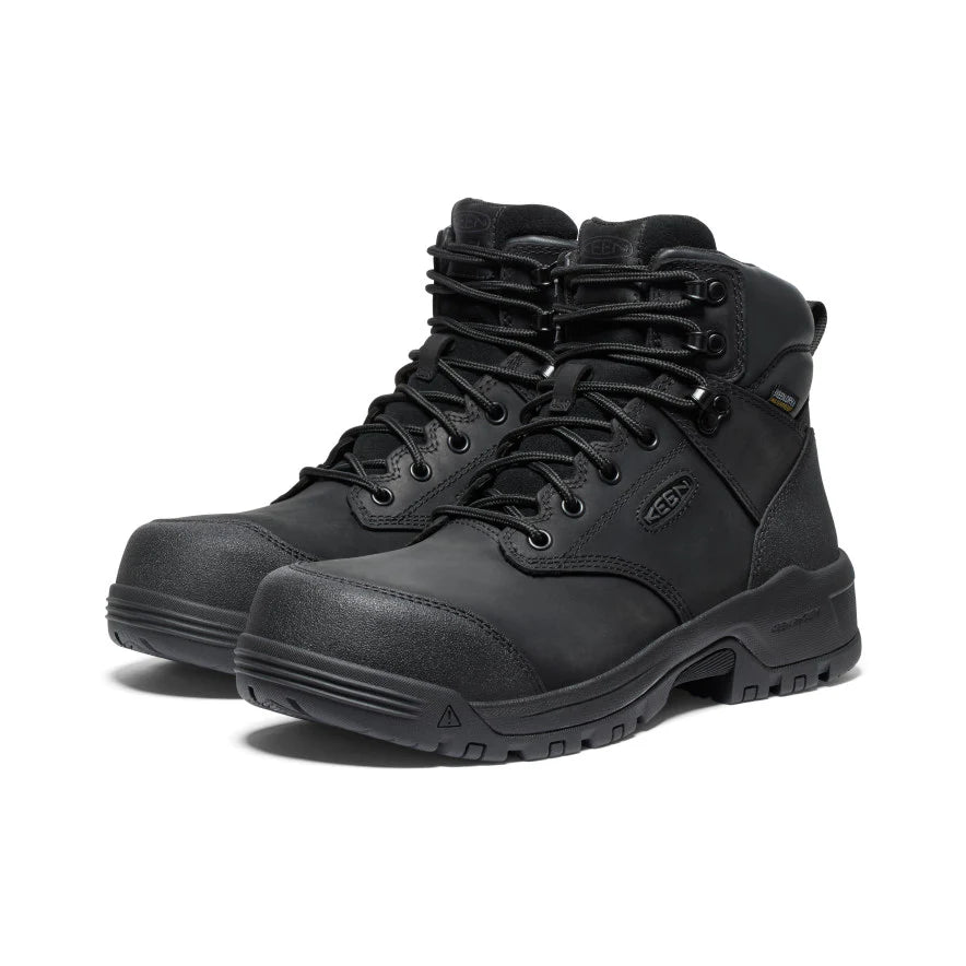 Keen Evanston 6-Inch Carbon Toe Waterproof Work Boots for Men - Black Safety Shoes for Construction, Hiking & Outdoor Work