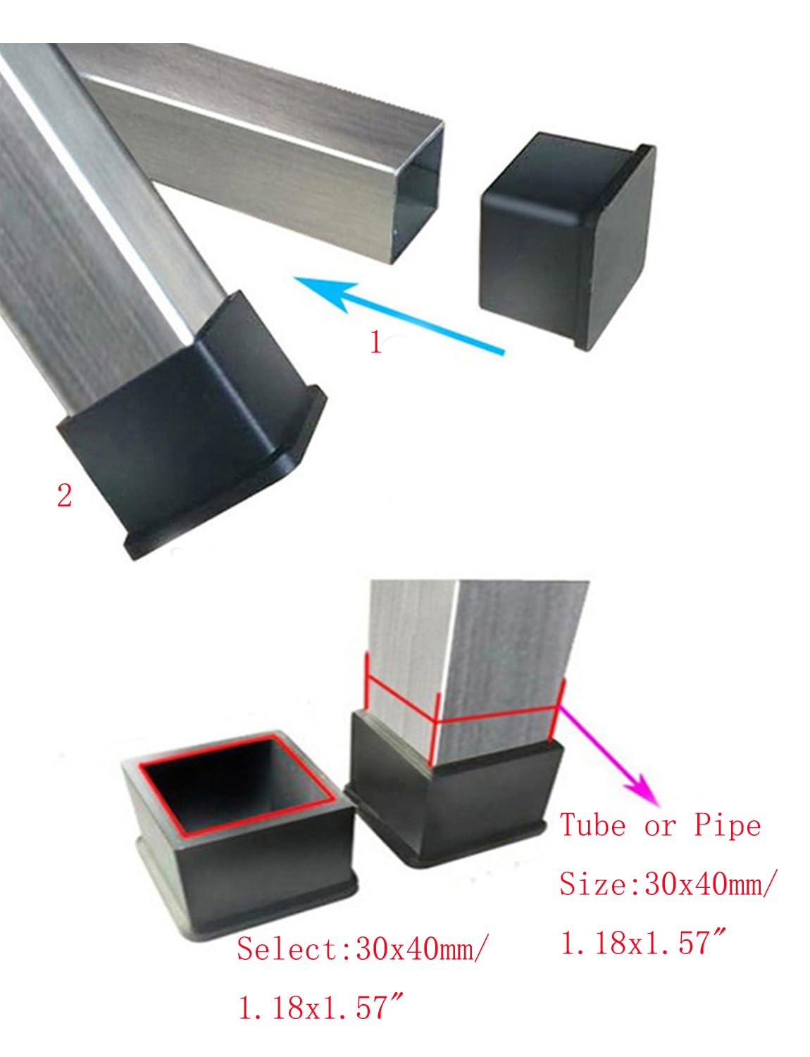 Addlike 4-Pack Chair Leg Floor Protectors - 30x40mm (1.2x1.6 Inch) Rectangle Furniture Leg Caps - Non-Slip, Noise Reduction, Scratch Protection for Hardwood Floors & Carpets - Perfect for Dining Chairs, Office Chairs & Home Furniture