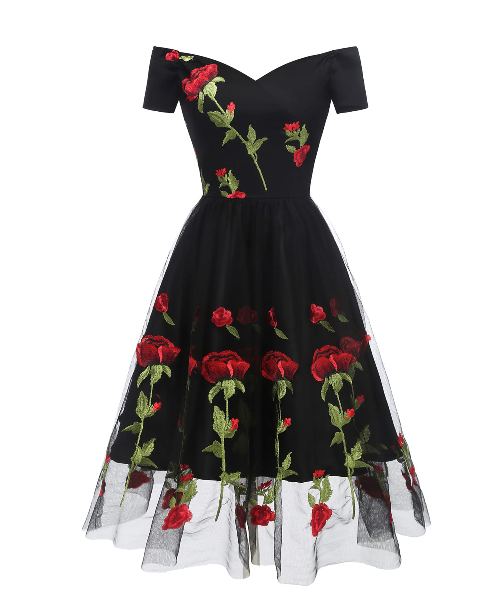 AQQYA Women's Vintage Floral Lace Off-Shoulder Cocktail Dress - Elegant Formal & Casual Party Wear for Evening Events, Weddings & Date Nights