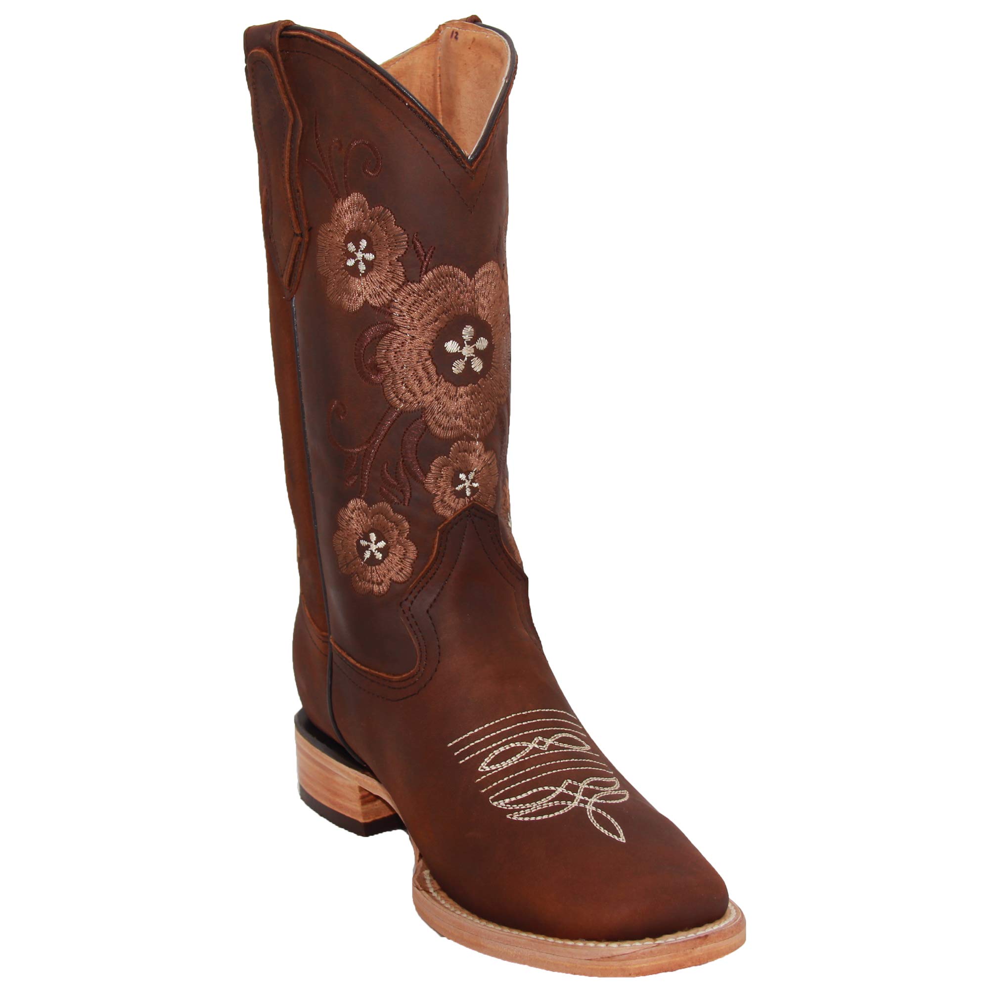 Women's Western Boots - Genuine Leather Cowgirl Boots with Floral Embroidery & Square Toe | Perfect for Country Dancing, Rodeos & Western Fashion