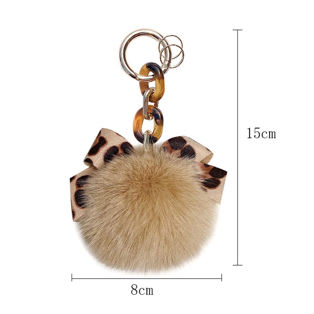 Zcargel Plush Keychain - Fluffy Faux Fur Pompom Key Ring with Leopard Print & Bowknot, Cute Animal Keychain for Women & Girls - Perfect for Handbags, Backpacks, Gifts & Daily Accessories