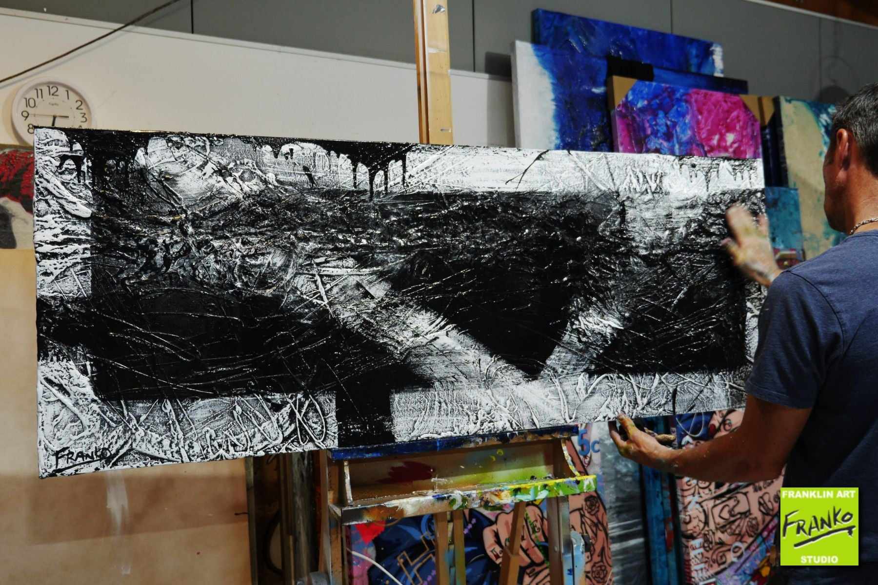 Modern Abstract Black and White Textured Painting - 160cm x 60cm Geometric Wall Art for Living Room, Bedroom & Office Decor