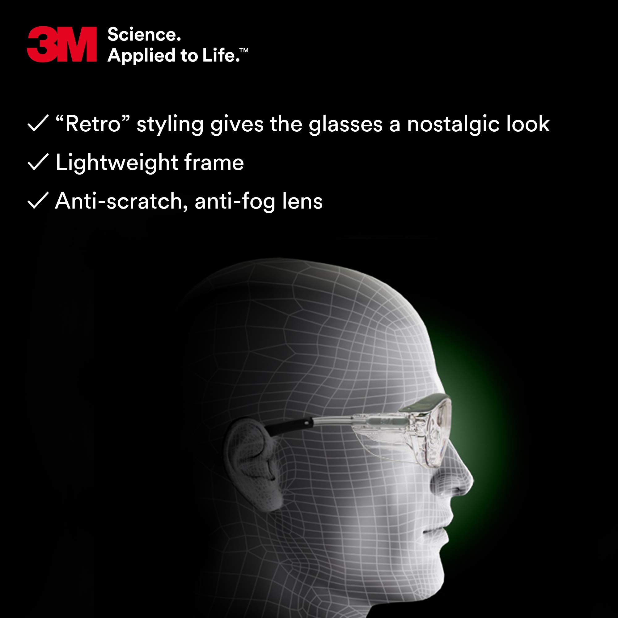 3M Nuvo Safety Glasses - 20 Pack, ANSI Z87.1 Certified, Anti-Fog Clear Lens, Retro Gray Frame with Soft Nose Bridge & Side Shields - Perfect for Construction, Woodworking, Lab Work, and DIY Projects