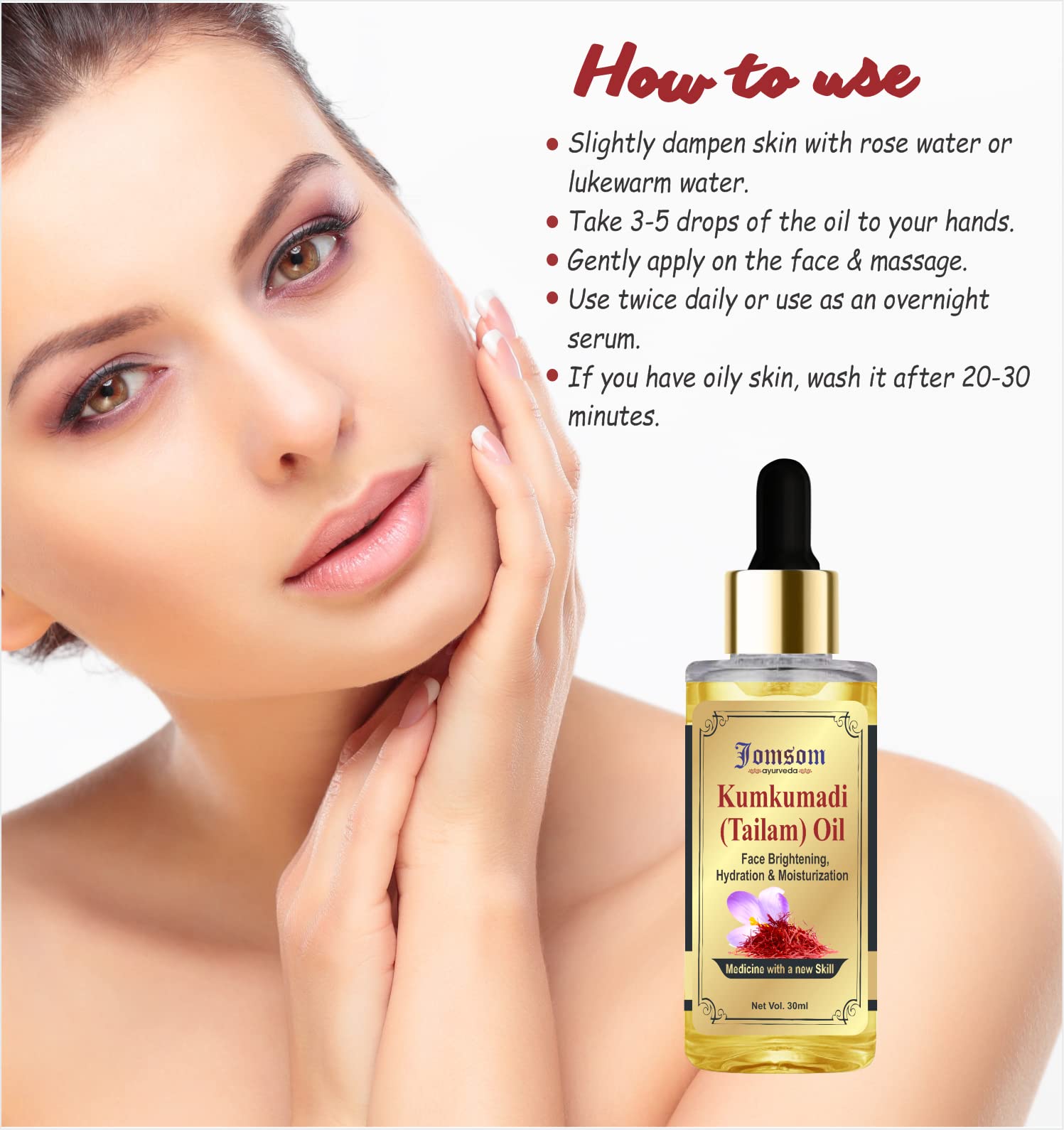 Jomsom Ayurveda 100% Herbal Kumkumadi Tailam Face Serum with Pure Tree Turmeric, Sandalwood & Saffron - Ayurvedic Kumkumadi Face Oil for Glowing Skin (30ml) | Brightening, Anti-Aging & Hydrating Treatment for Daily Skincare Routine