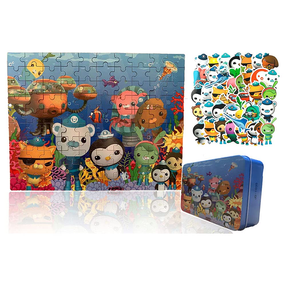100Pcs Octonauts Wooden Puzzle Toy Set for Kids - Barnacles, Kwazii & Vegimals Characters - Includes 40Pcs Paper Stickers - Perfect Birthday Gift for Boys & Girls | Educational Playtime & Party Favors