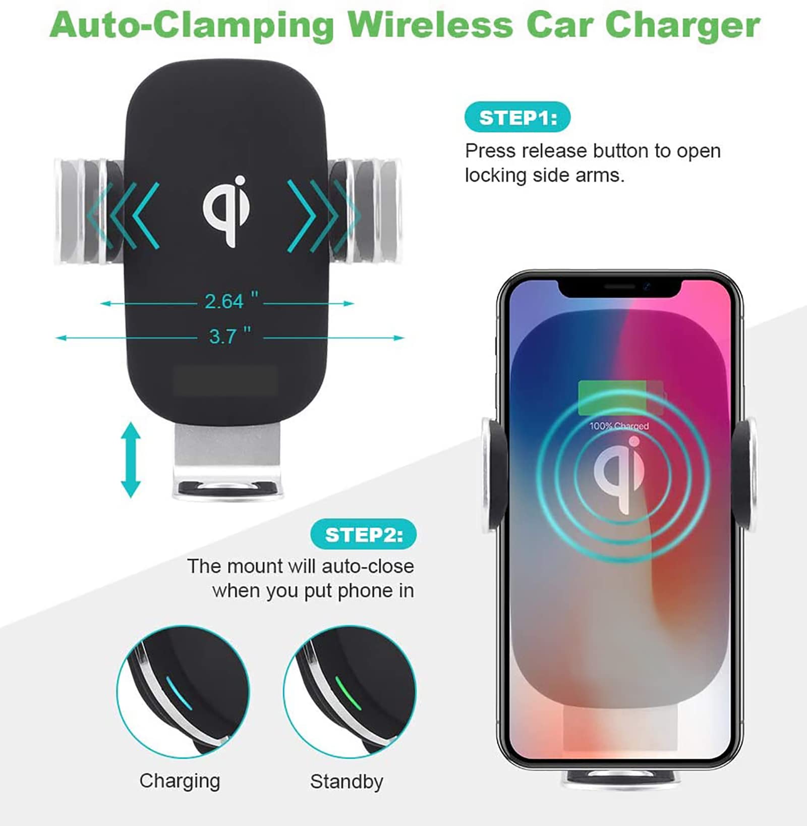 15W Fast Wireless Car Charger & Phone Holder - Universal Cup Holder & Air Vent Mount for iPhone, Samsung, Android - Perfect for Commuting, Road Trips & Hands-Free Charging