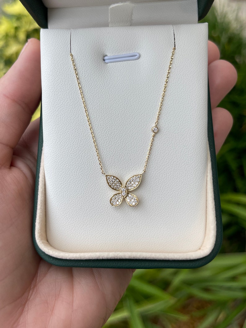 0.40tcw 14K Gold Natural Diamond Butterfly Pendant Necklace for Women - Elegant Cable Chain Jewelry Gift for Anniversary, Birthday & Special Occasions