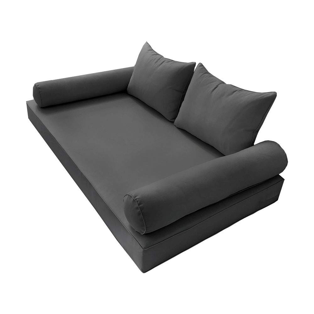 Prolinemax Outdoor Style 4 Twin-XL Piped Trim Daybed Mattress Bolster Pillow Fitted Sheet Cover Only - AD003 | Perfect for Patio Furniture, Sunroom Decor & Guest Bedding