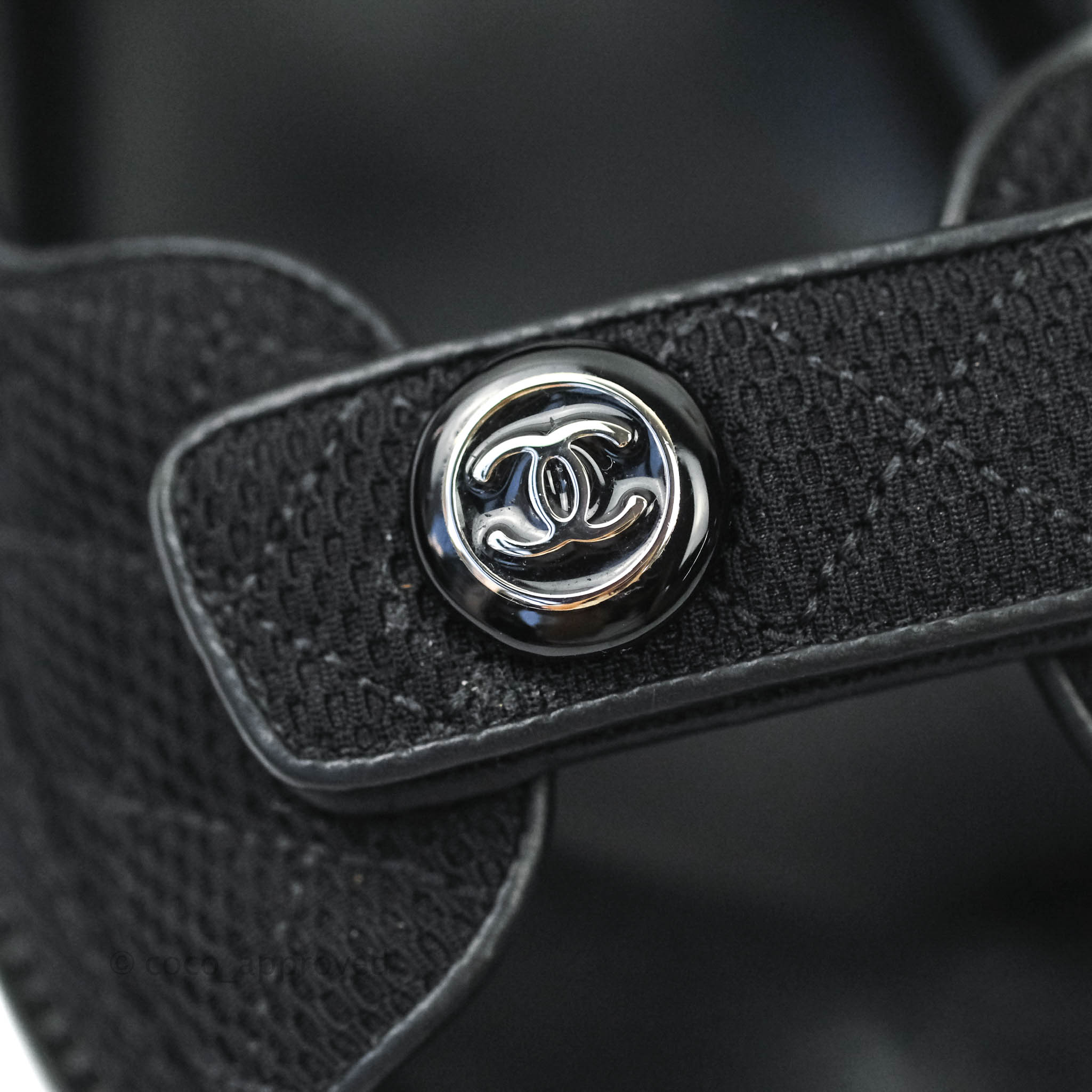 Chanel CC Logo Black Fabric Slide Strap Flat Dad Sandals for Women - Comfortable Casual Summer Shoes for Beach, Vacation & Everyday Wear