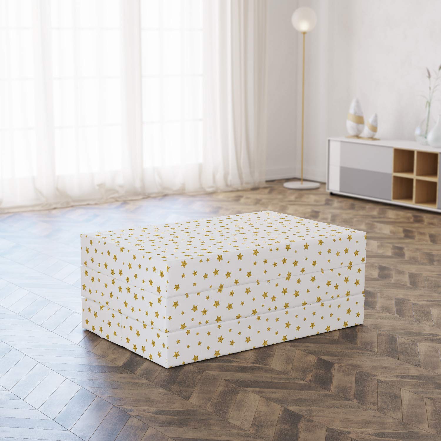 Ambesonne Birthday Foldable Mattress - Yellow Stars Pattern 74.8