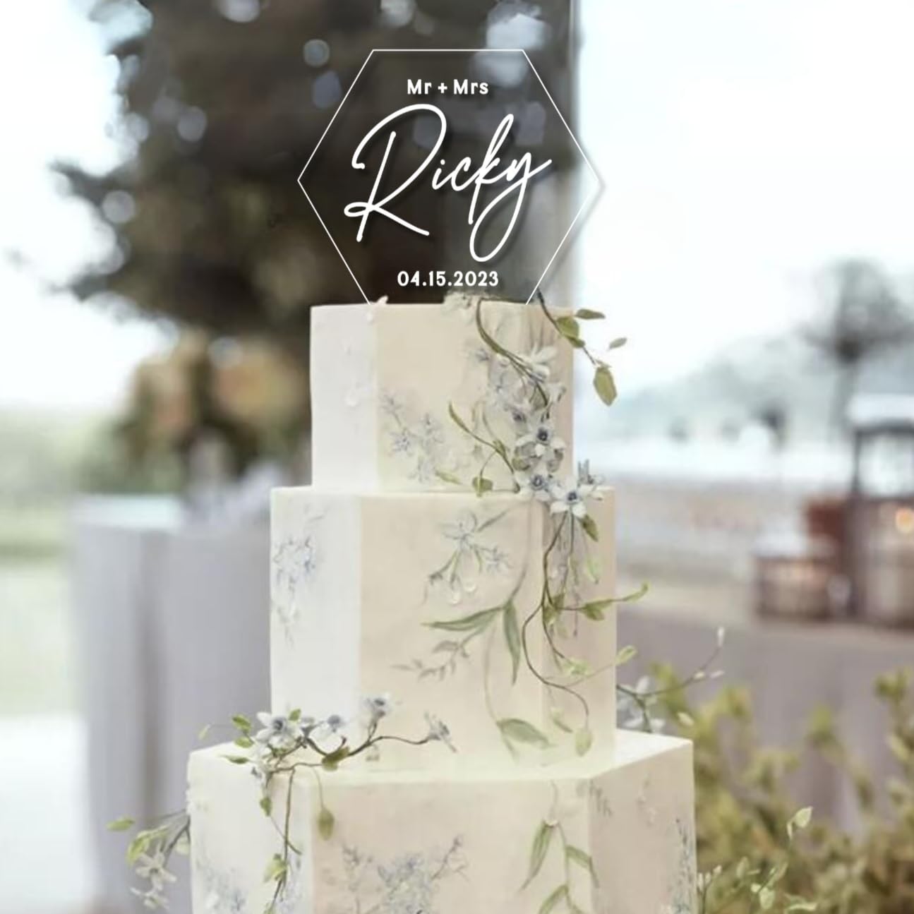 Custom Personalized Acrylic Hexagonal Wedding Cake Topper with Names - Elegant Wedding Cake Decoration for Anniversaries, Bridal Showers & Special Celebrations