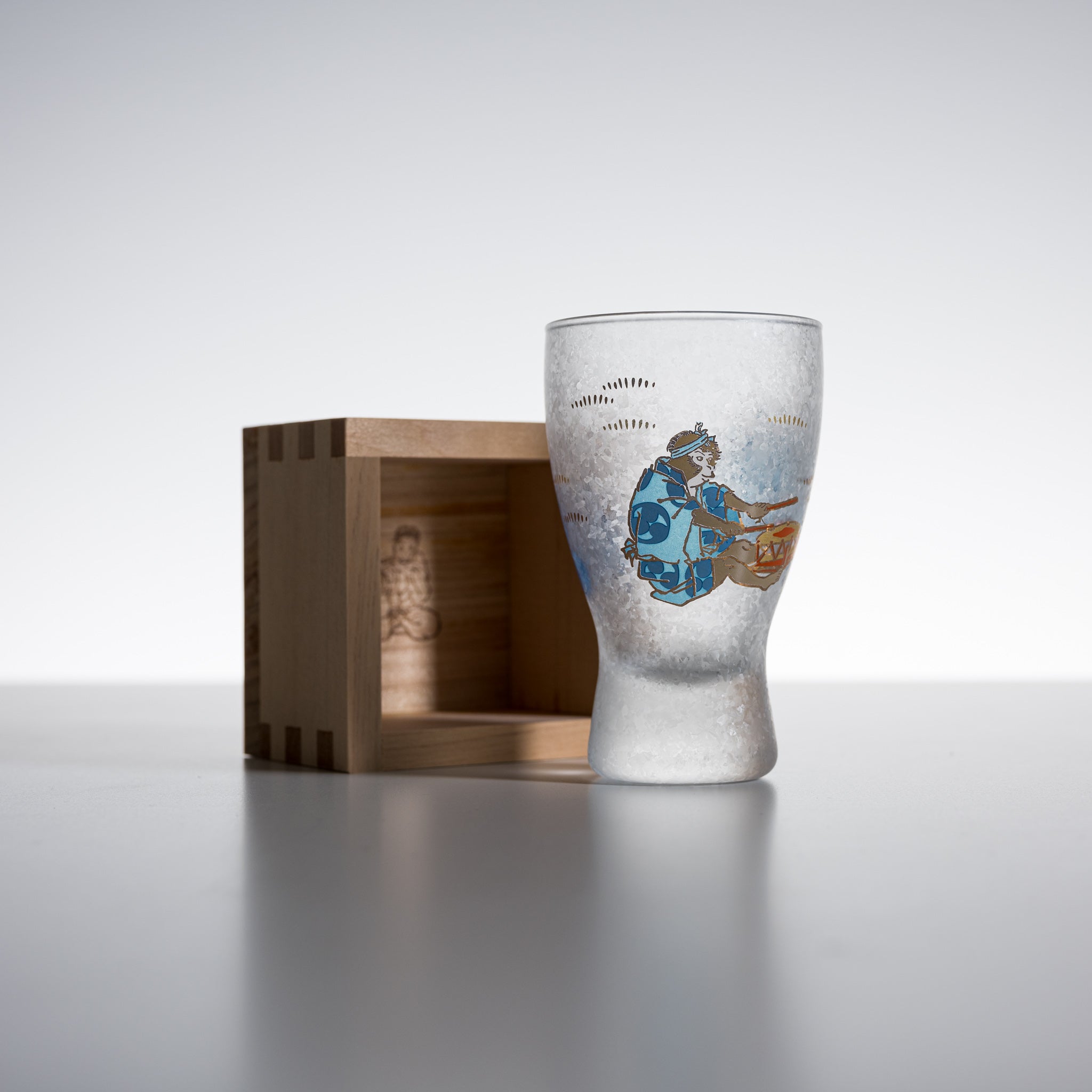 Lucky Animals Masuzake Sake Cup with Wooden Masu - Monkey Design Japanese Traditional Drinking Vessel for Sake Ceremonies & Home Bar Decor