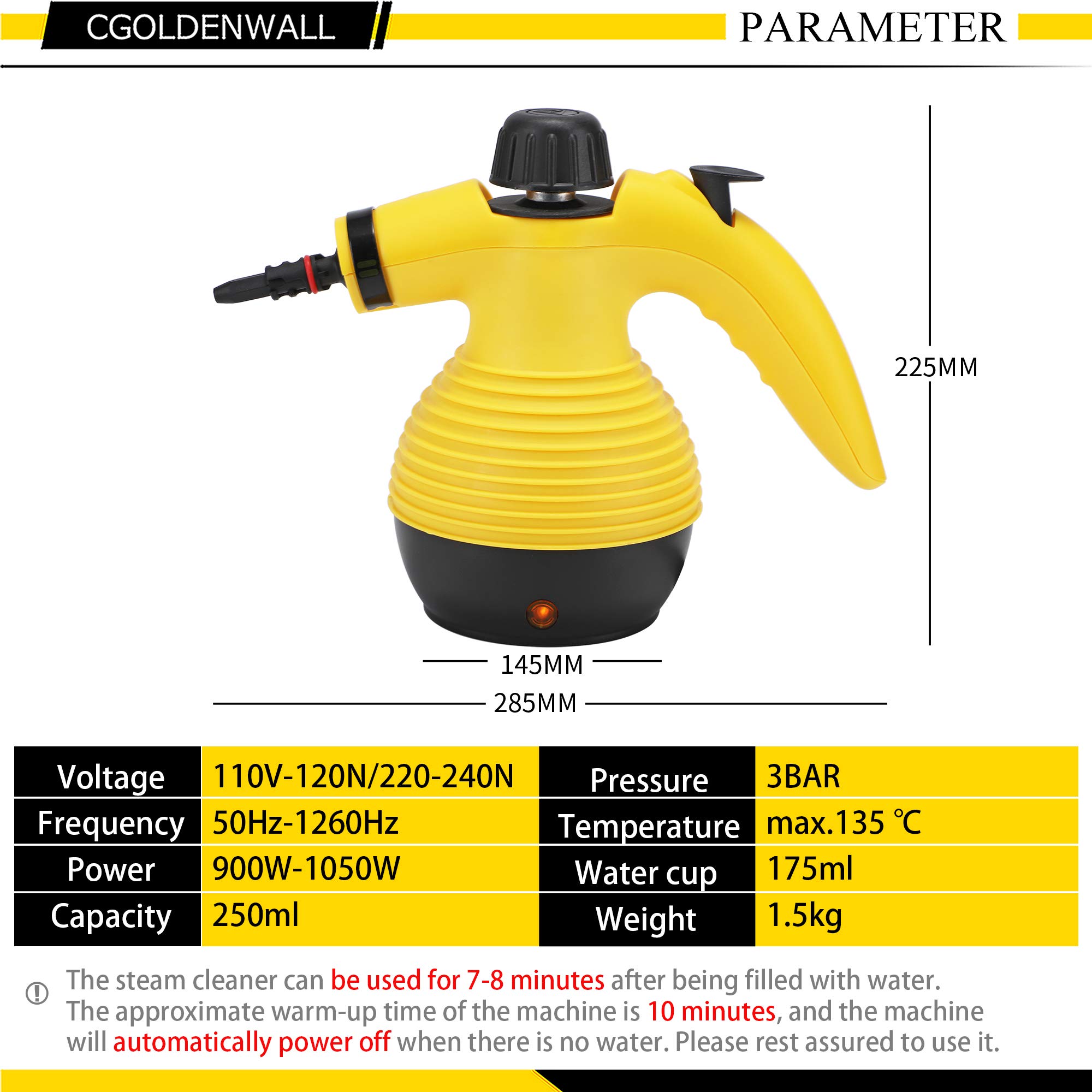 CGOLDENWALL Handheld Steam Cleaner - 1500W High Pressure Portable Steamer for Deep Cleaning, Sanitizing & Stubborn Stain Removal | Multi-Purpose Household Cleaning Tool for Floors, Tiles, Grout, Upholstery & More | Perfect for Kitchen, Bathroom & Car Detailing