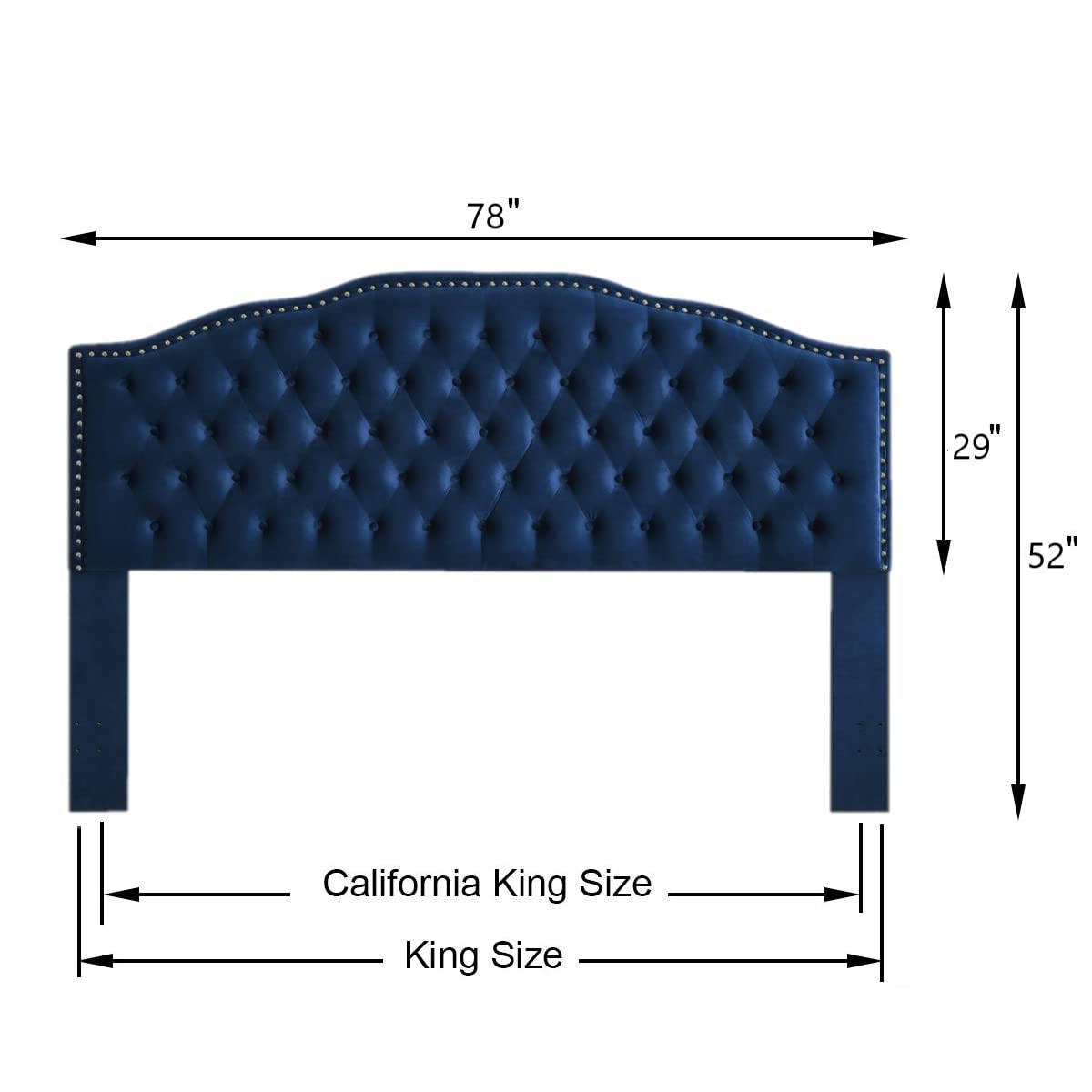 24KF Upholstered Button Tufted King Headboard with Nailhead Trim - Soft Velvet Fabric Headboard for King/CA King Size Beds - Navy Blue Luxury Bedroom Decor for Master Bedroom & Guest Room