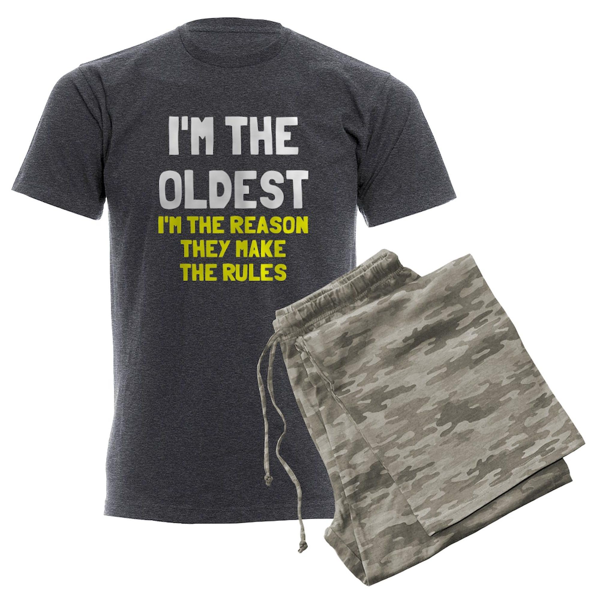 Men's Charcoal Novelty Pajamas - 'I'm The Oldest Make Rules' Funny Sleepwear | Comfortable Lounge Pajama Set for Fathers, Grandpas & Family Gatherings
