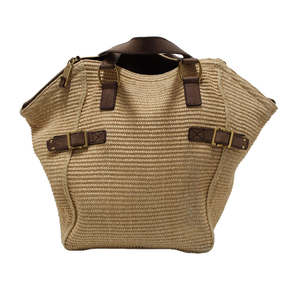 Authentic YSL Yves Saint Laurent Raffia Straw Beige Downtown Shoulder Tote Bag for Women - Luxury Woven Handbag Perfect for Beach, Summer Outings & Casual Chic Style