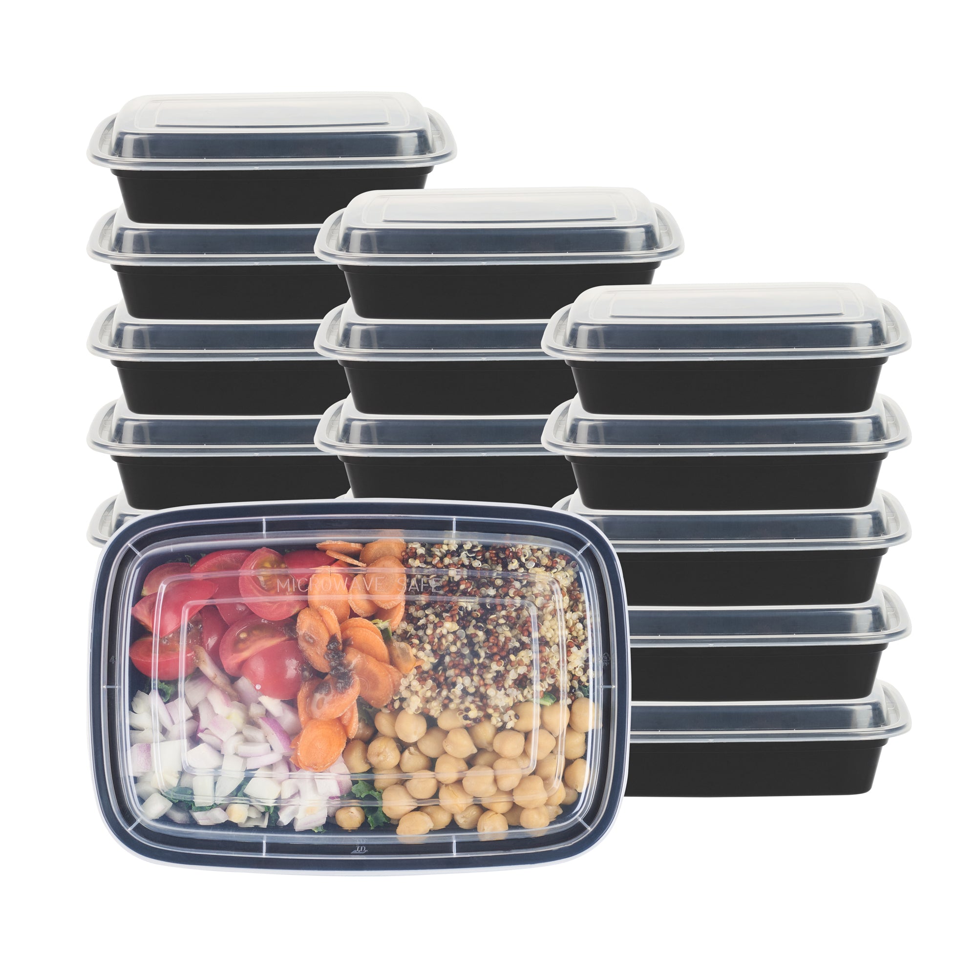24 oz Black Rectangle Plastic Food Storage Containers with Clear Lids - 50 Pack, Microwave Safe To-Go Boxes (8