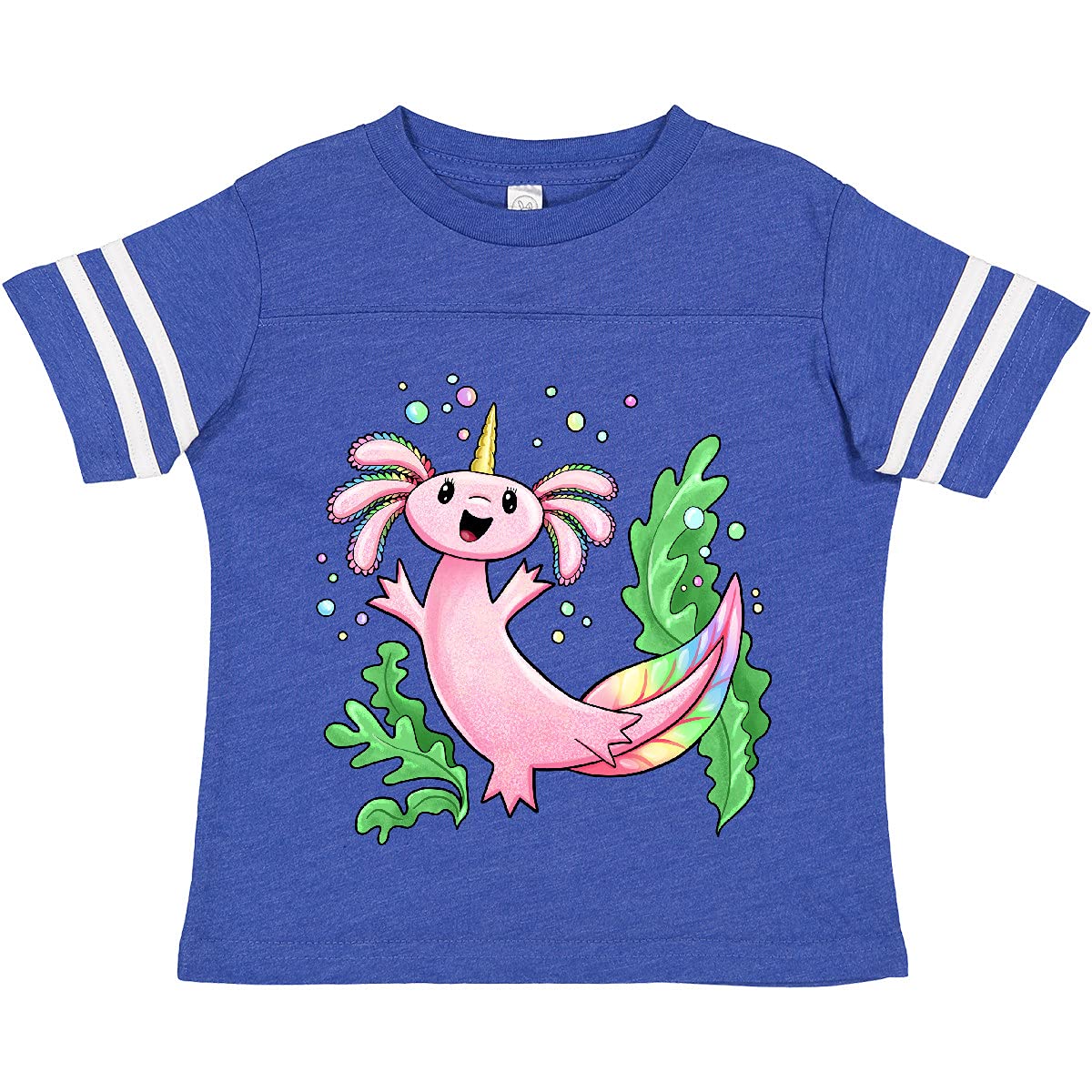 Inktastic Axolotl Unicorn with Rainbow Tail & Bubbles Toddler T-Shirt - Cute Kids Graphic Tee for Playdates, Birthday Parties & Everyday Wear
