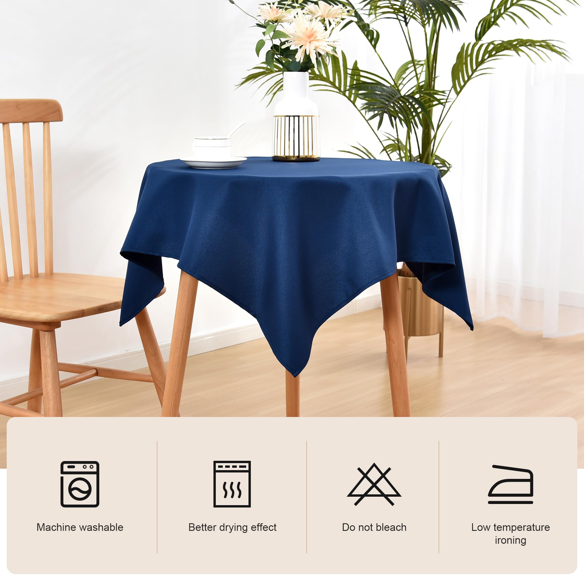 Washable Navy Blue Square Tablecloth 36x36 Inch - Small Fabric Table Cover for Nightstand, End Table, Bedside Table | Durable & Stylish Home Decor for Dining, Parties & Everyday Use