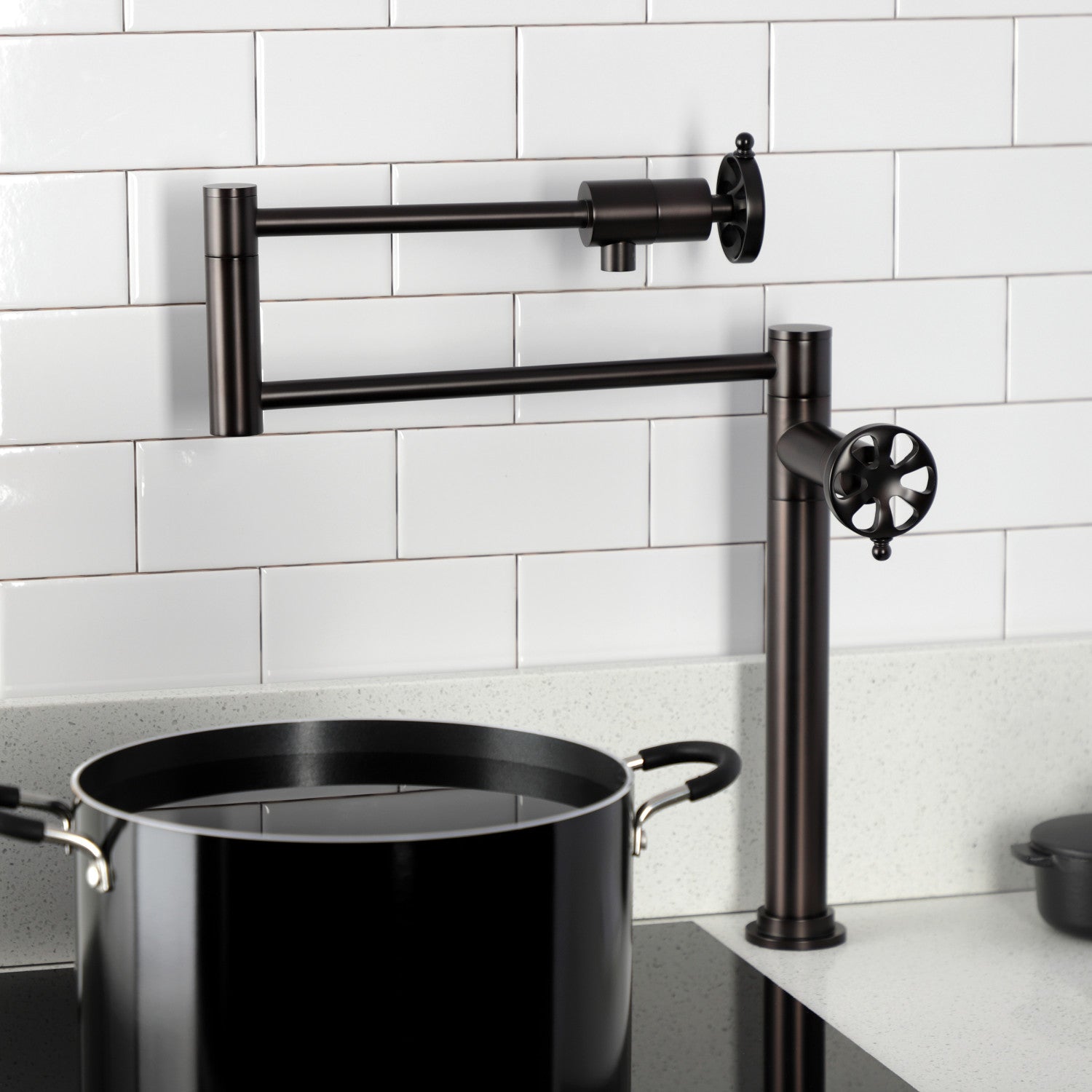 Belknap KS4705RX Oil Rubbed Bronze Two Handle Deck Mount Pot Filler Faucet - Perfect for Kitchen Sink, Stove & Cooking Area