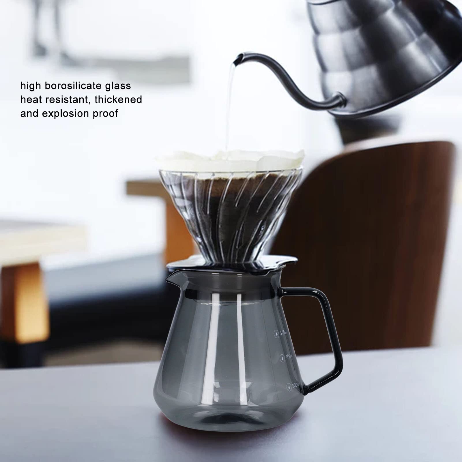Premium 500ml High Borosilicate Glass Pour Over Coffee Maker - Electroplated Grey Dripping Kettle with Heat-Resistant Carafe for Home, Kitchen & Office Use | Perfect for Specialty Coffee Brewing, Tea Making & Barista Enthusiasts