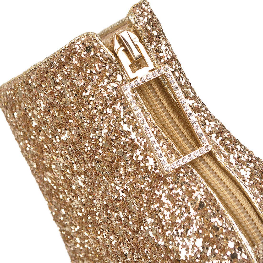 MAVMAX Women's Sequin Glitter Ankle Boots - Chunky Heel Sparkly Booties for Party, Night Out, and Holiday Celebrations