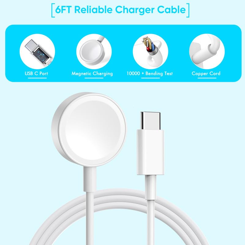 Apple MFi Certified Fast Dual USB C Charger - Super Fast Charging for iPhone 16/15 & Apple Watch 10/9/Ultra/8/7/SE/6/5 - Includes 6FT USB-C to C & iWatch Cable - Perfect for Travel, Office & Home Charging
