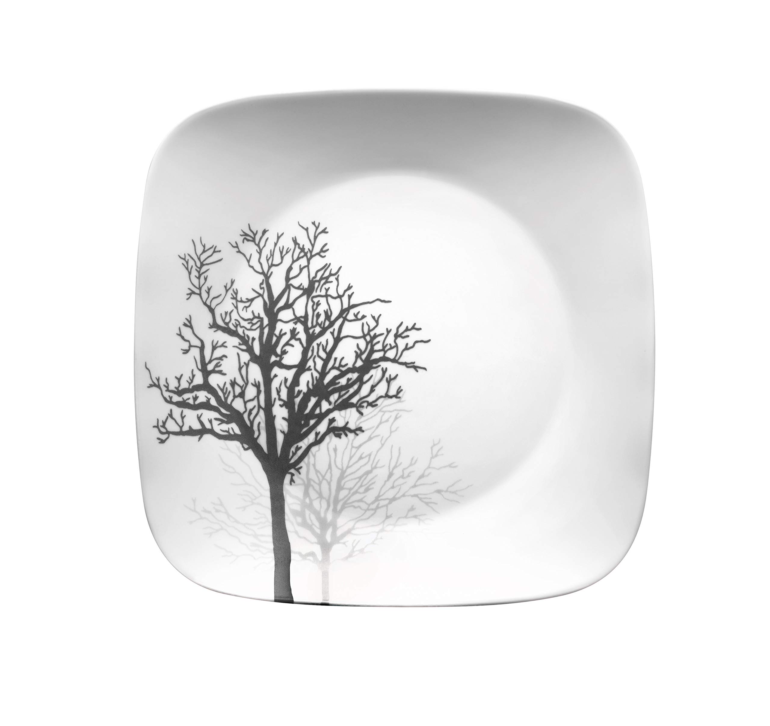 Corelle Vitrelle 18-Piece Dinnerware Set for 6 - Chip Resistant Triple Layer Glass Plates & Bowls - Lightweight Square Dish Set in Timber Shadows Pattern - Perfect for Everyday Dining, Dinner Parties & Family Gatherings
