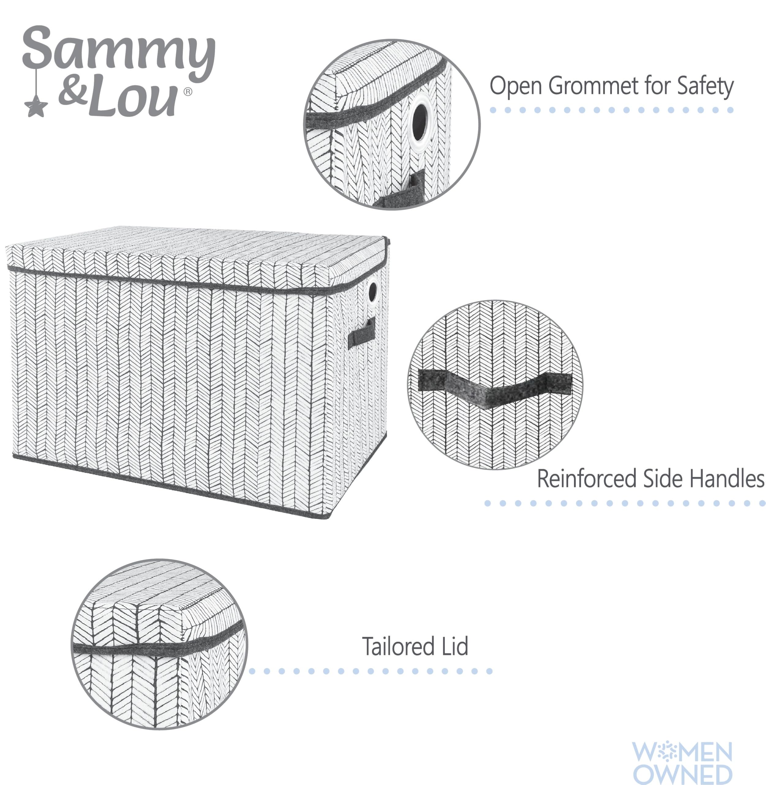 Sammy & Lou Collapsible Felt Toy Storage Box with Handles & Hinged Lid - 22x14.5x15 Inches Herringbone Pattern - Perfect for Kids Room Organization, Nursery Storage & Playroom Toy Chest for Toddlers