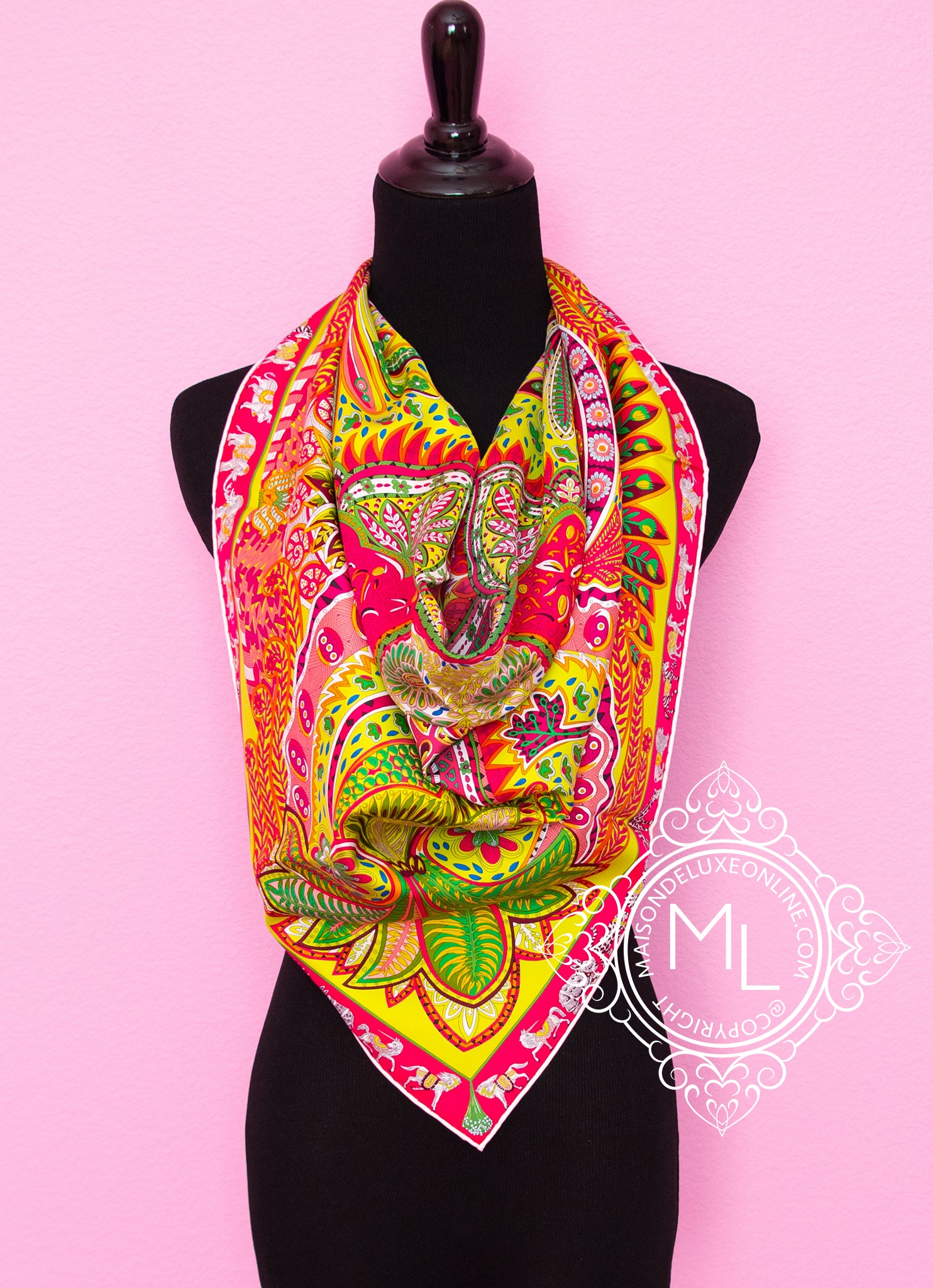 Hermes Green Twill Silk Scarf 90cm - Le Jardin de la Maharani Shawl for Women, Luxury Fashion Accessory for Parties, Weddings & Special Occasions