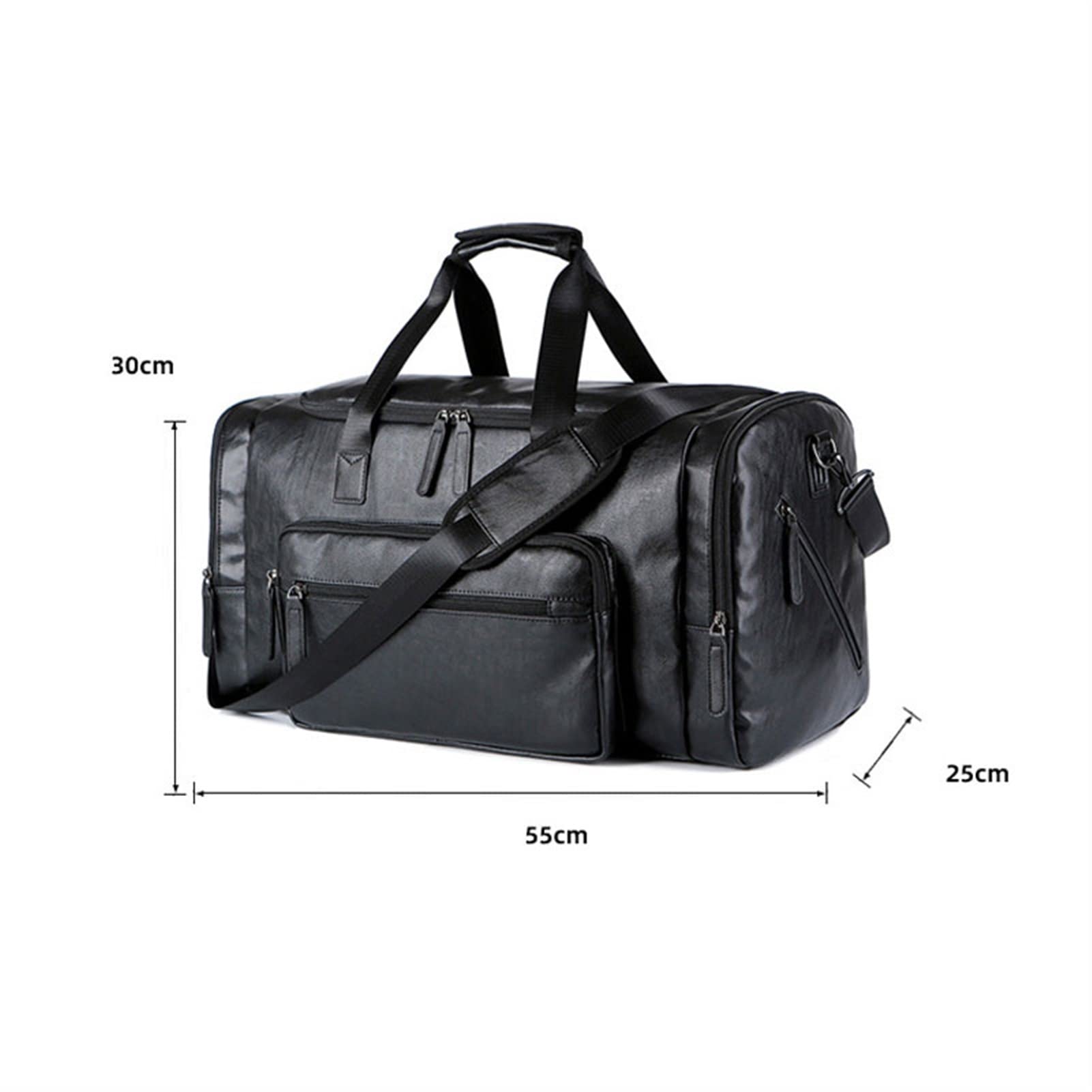 Premium Leather Gym Bag for Men - Waterproof Sports Duffle with Separate Shoe Compartment - Ideal for Fitness, Yoga, Travel & Workout (Black, 55x30x25cm) - Perfect for Gym Sessions, Weekend Getaways & Sports Training