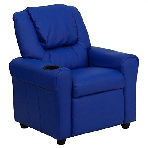BOWERY HILL Kids Faux Leather Recliner Chair - Blue Comfortable Lounge Chair for Children's Room, Playroom, or Nursery - Perfect for Reading, Watching TV, and Relaxing
