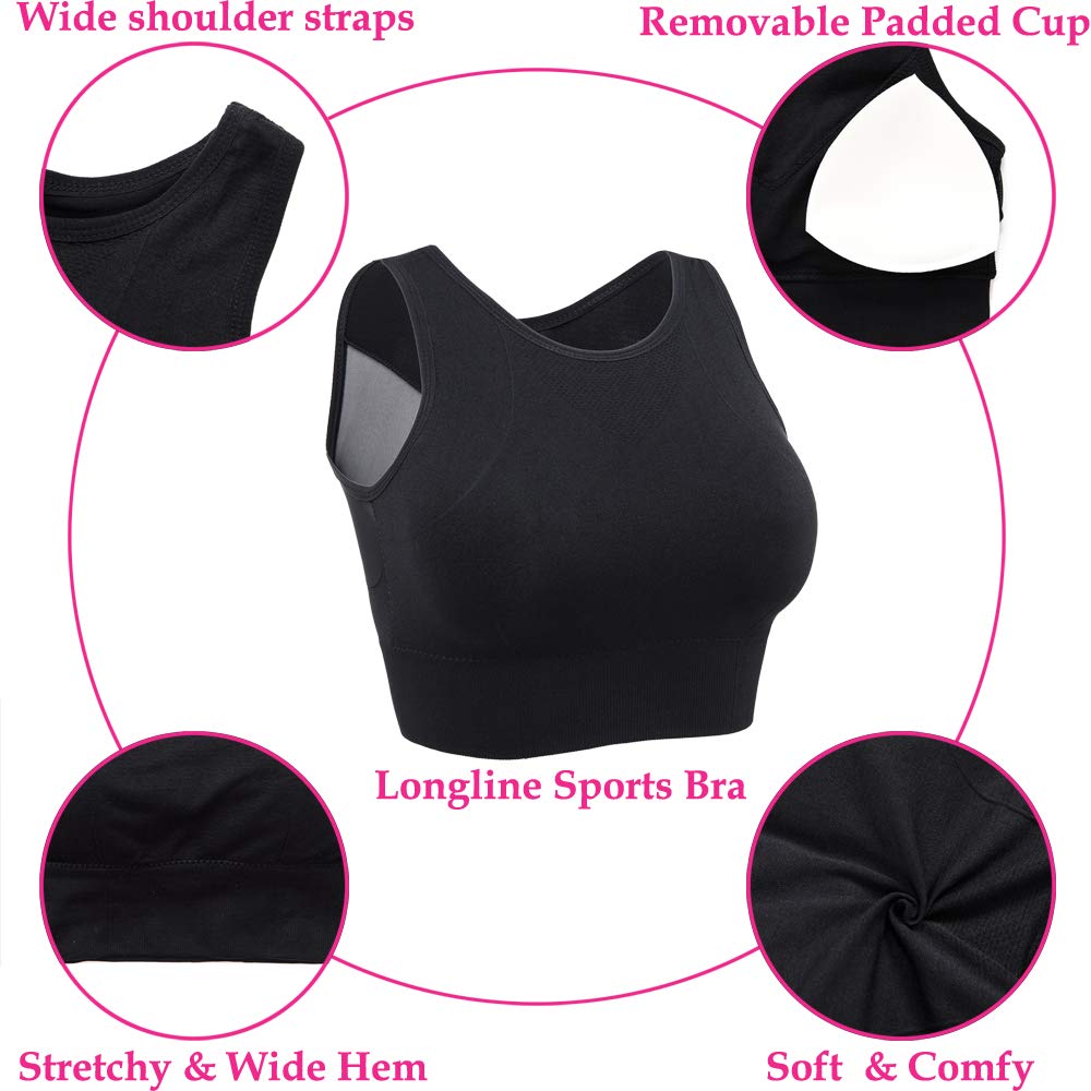 High Neck Longline Sports Bras for Women - Workout Bras Crop Top for Running, Yoga & Gym - Comfortable & Supportive Activewear for High-Impact Exercise & Daily Fitness