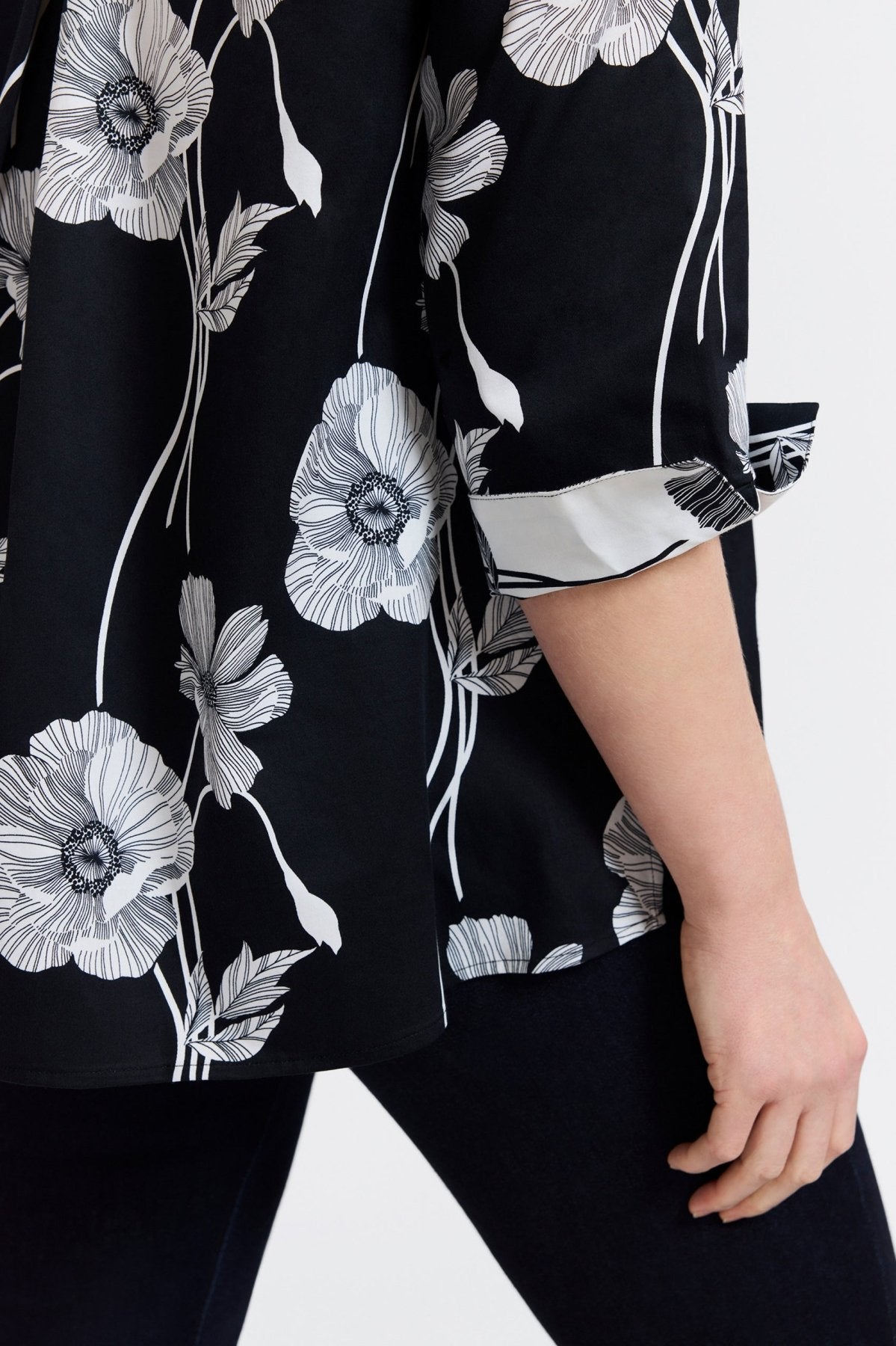 Agnes Plus Black Poppy 3/4 Sleeve Popover Shirt for Women - Stylish Casual Blouse for Work & Everyday Wear | Perfect for Office, Outings & Date Nights