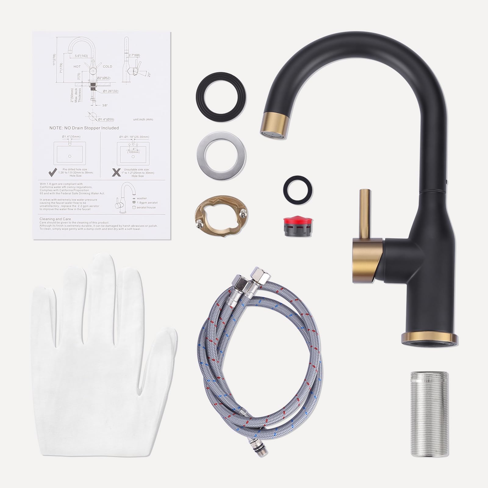 **Black & Gold Modern Single Handle Bar Sink Faucet – 1 Hole Mini Kitchen Faucet with 360° Swivel & Water Supply Hoses – Perfect for RV, Tiny Homes, Wet Bars & Small Kitchen Sinks**