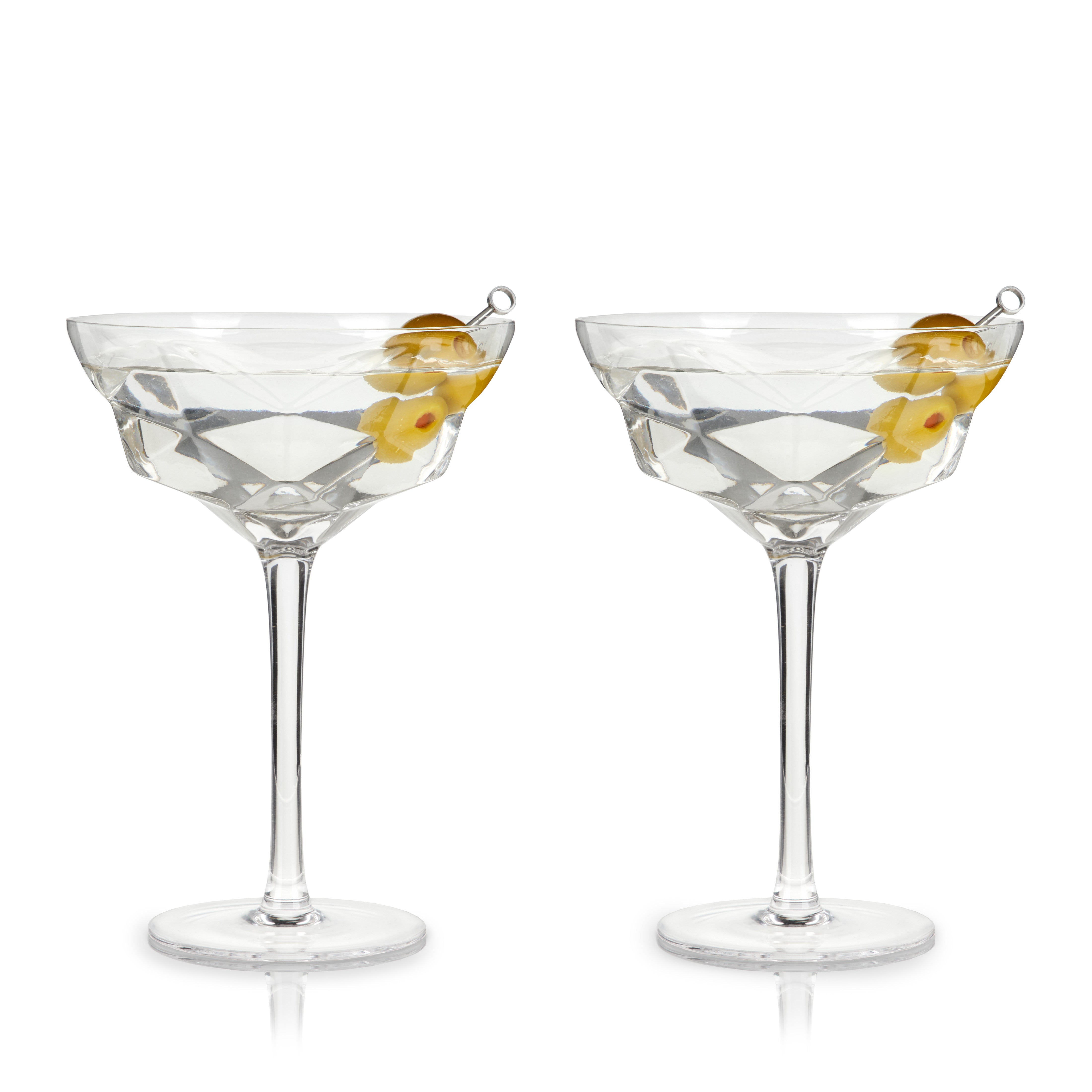 Seneca Faceted Crystal Martini Glasses Set of 2 - Elegant Cocktail Drinking Glasses for Parties, Weddings & Home Bar Decor