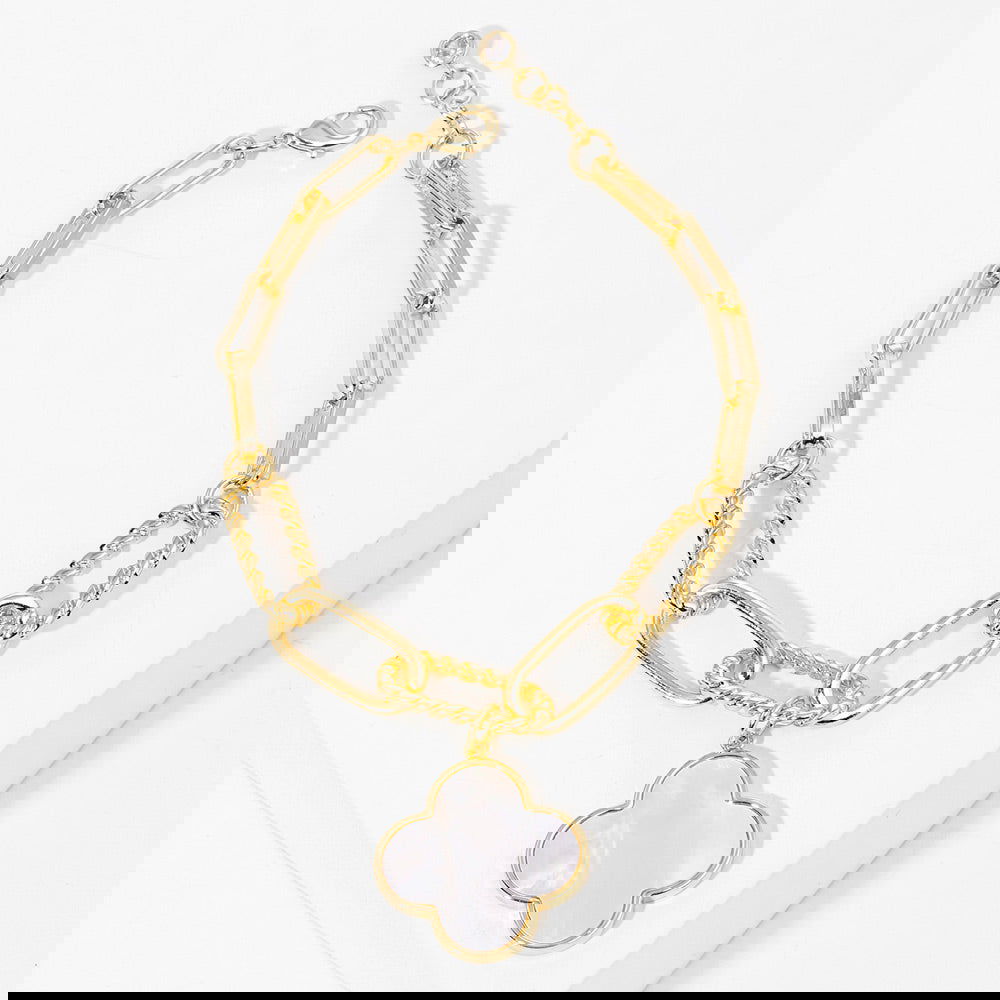 Elegant Gold Dipped Mother of Pearl Quatrefoil Charm Bracelet for Women | Handmade Jewelry Gift for Her | Perfect for Weddings, Anniversaries & Special Occasions